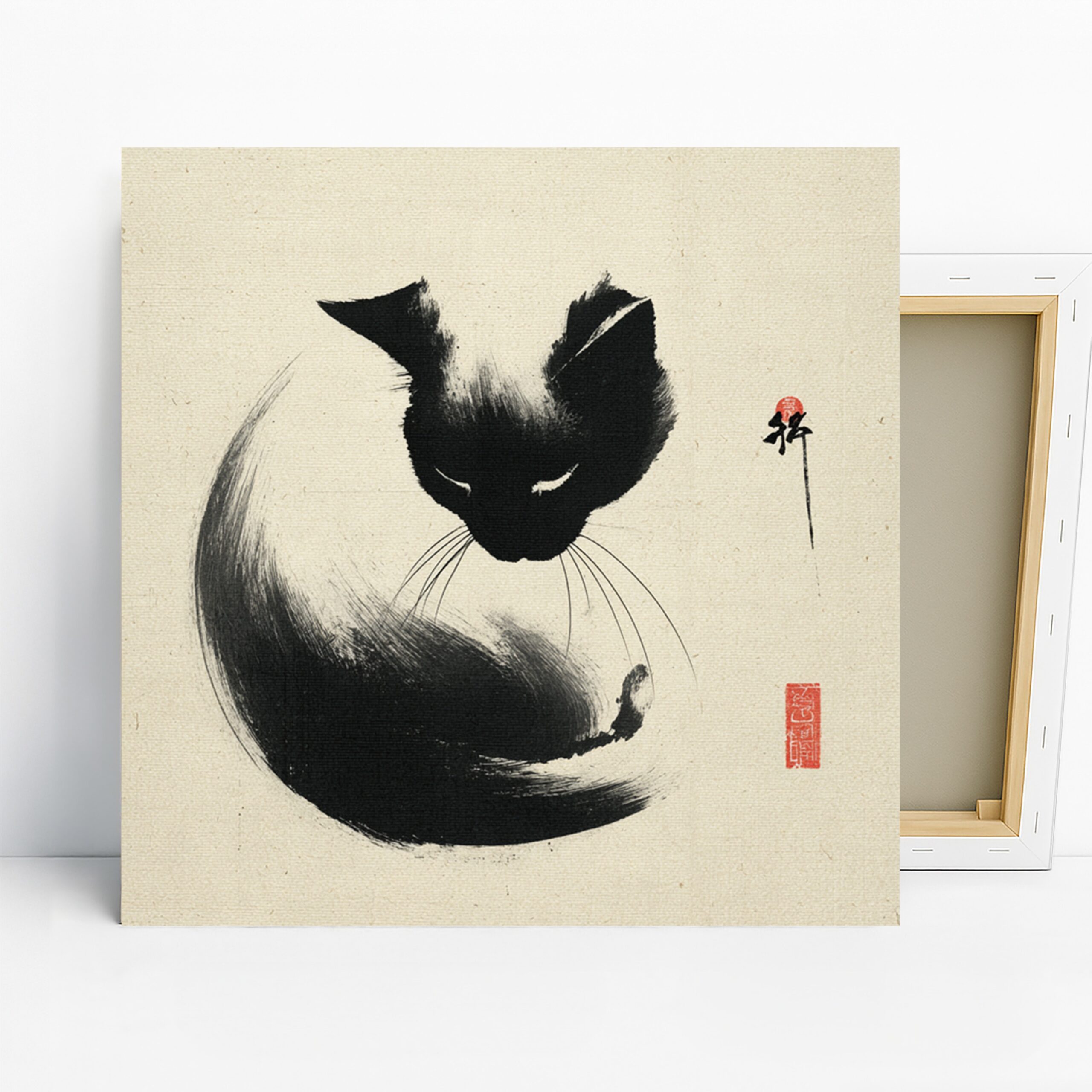 Siamese Cat Art, Canvas or Poster, Minimalism Asian Zen Decor, Living Room Bedroom Office Wall Art, Black White Red, Contemporary Wall Art
