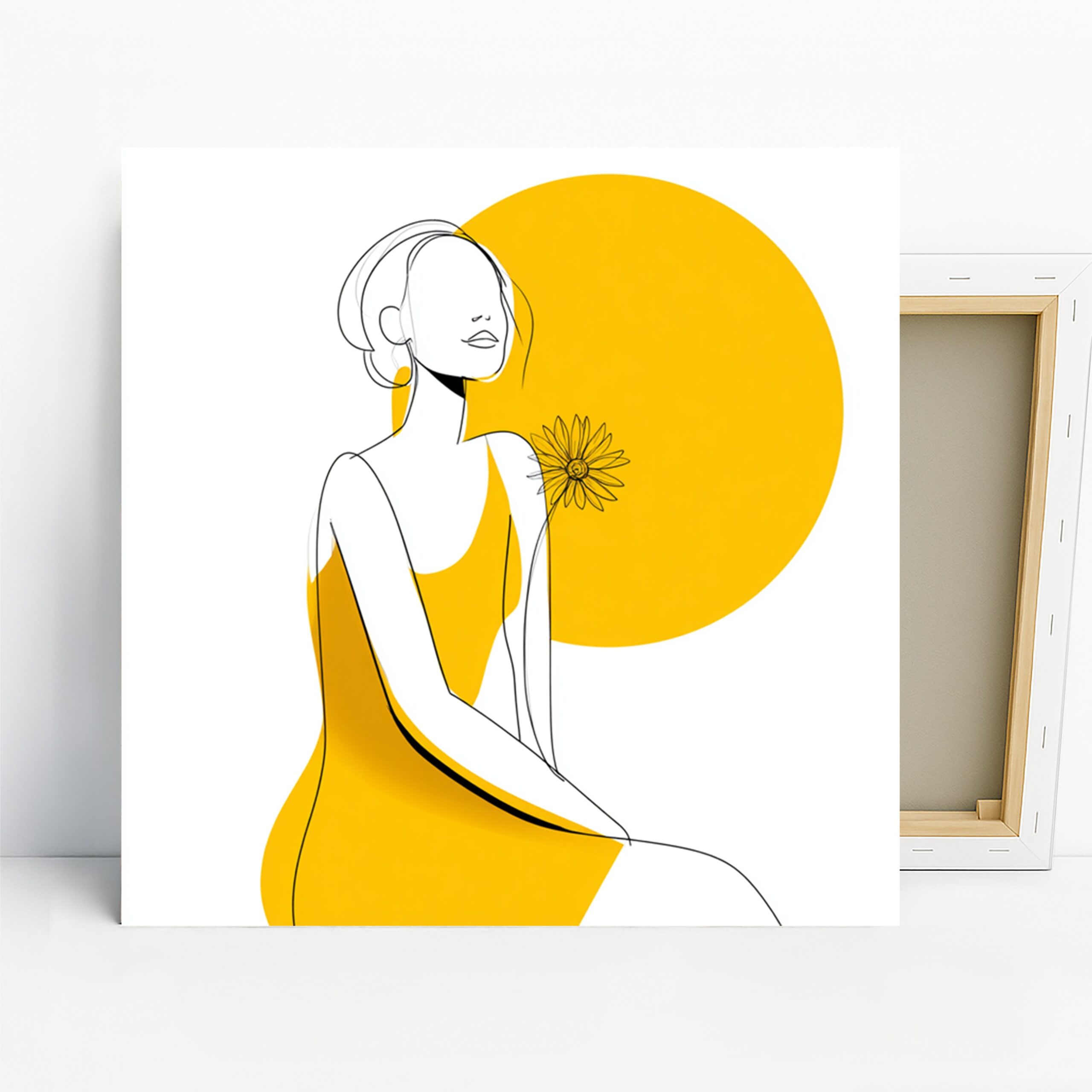 Sunflower Silhouette Art, Canvas or Poster, Minimalism Modern Decor, Bedroom Living Room Office Bathroom Wall Art, Yellow White Black