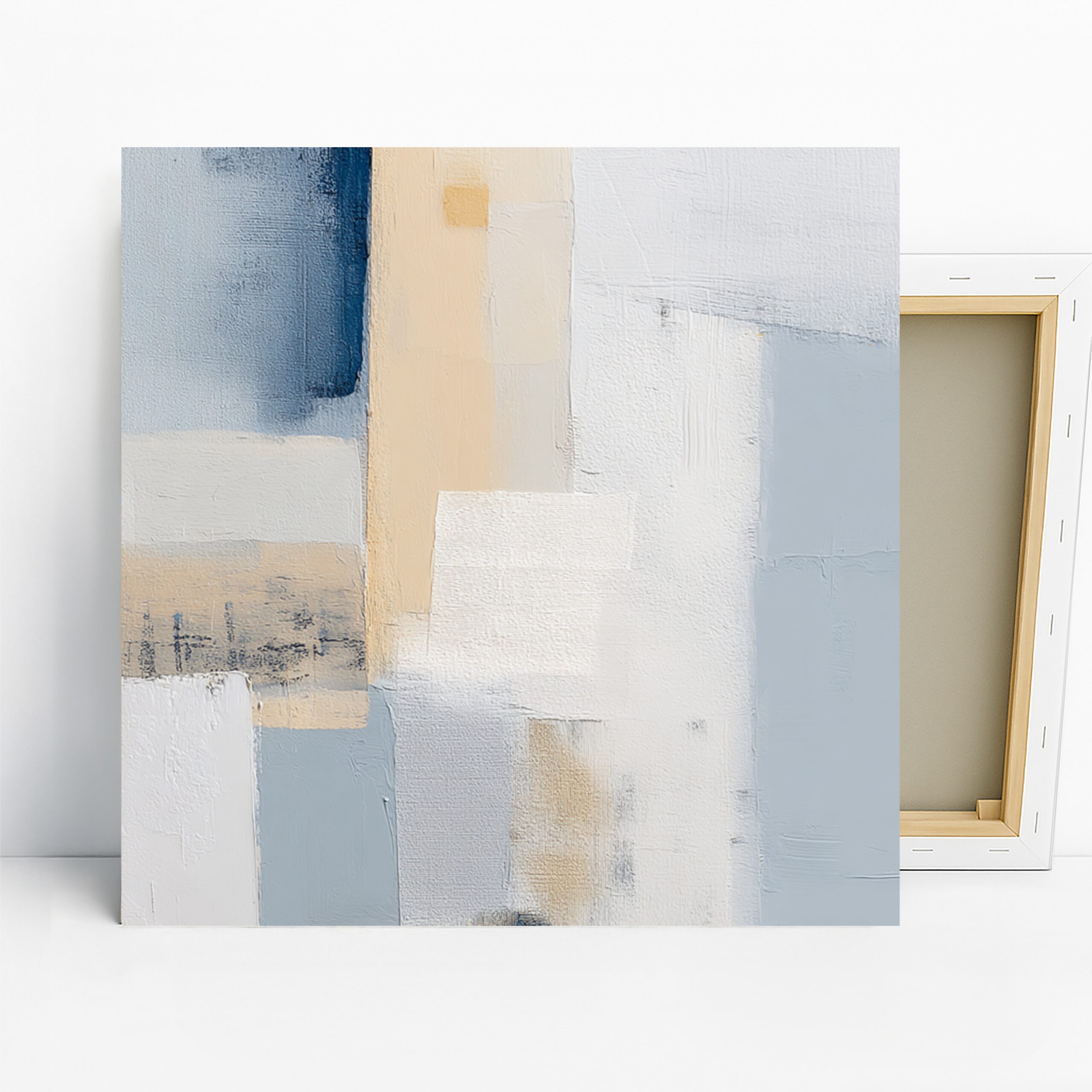 Geometric Serenity Art, Canvas or Poster, Abstract Minimalist Decor, Living Room Office Bedroom Wall Art, Blue White Beige Gray