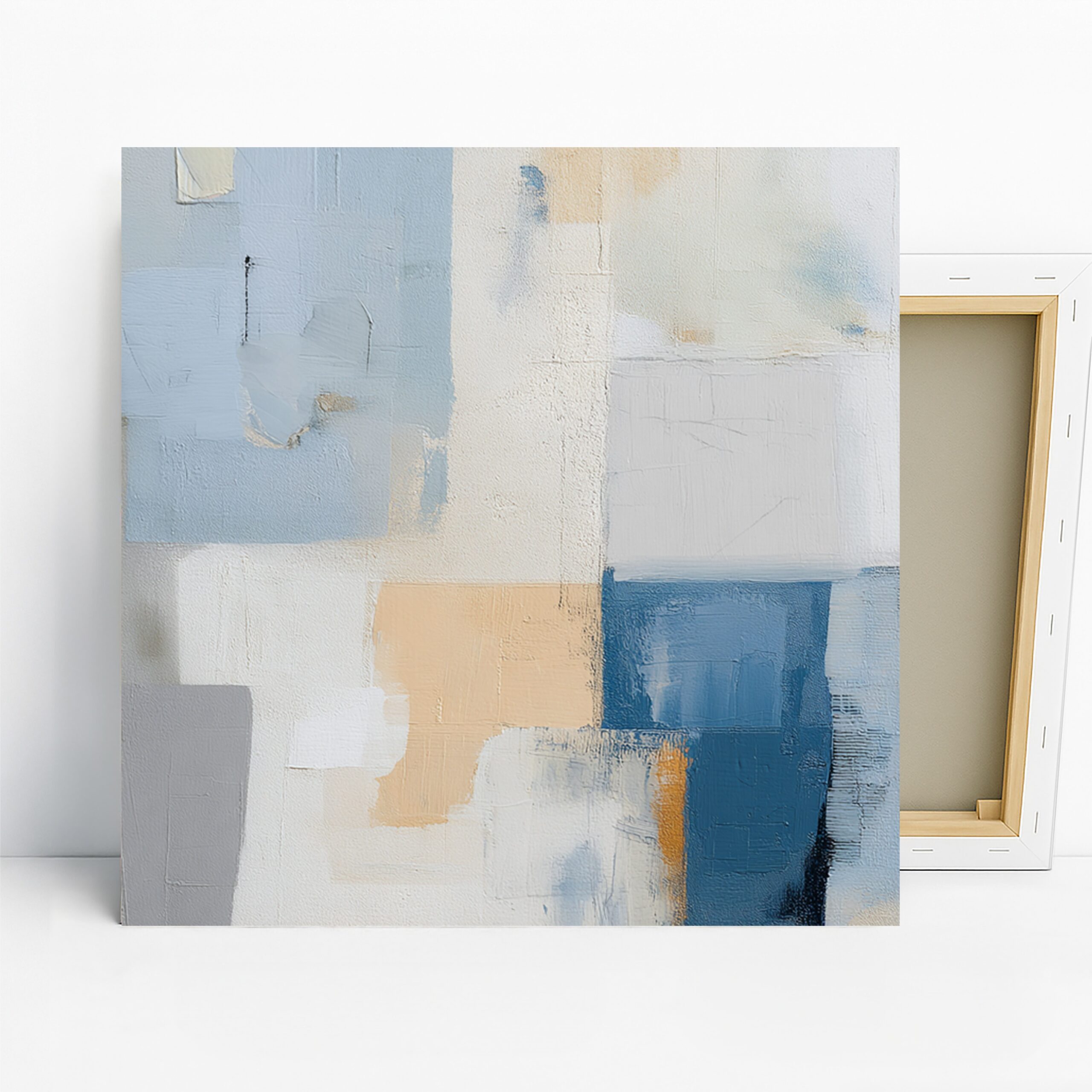 Coastal Calm Abstract Art, Canvas or Poster, Modern Minimalist Decor, Living Room Bedroom Office Wall Art, Blue Beige White Grey