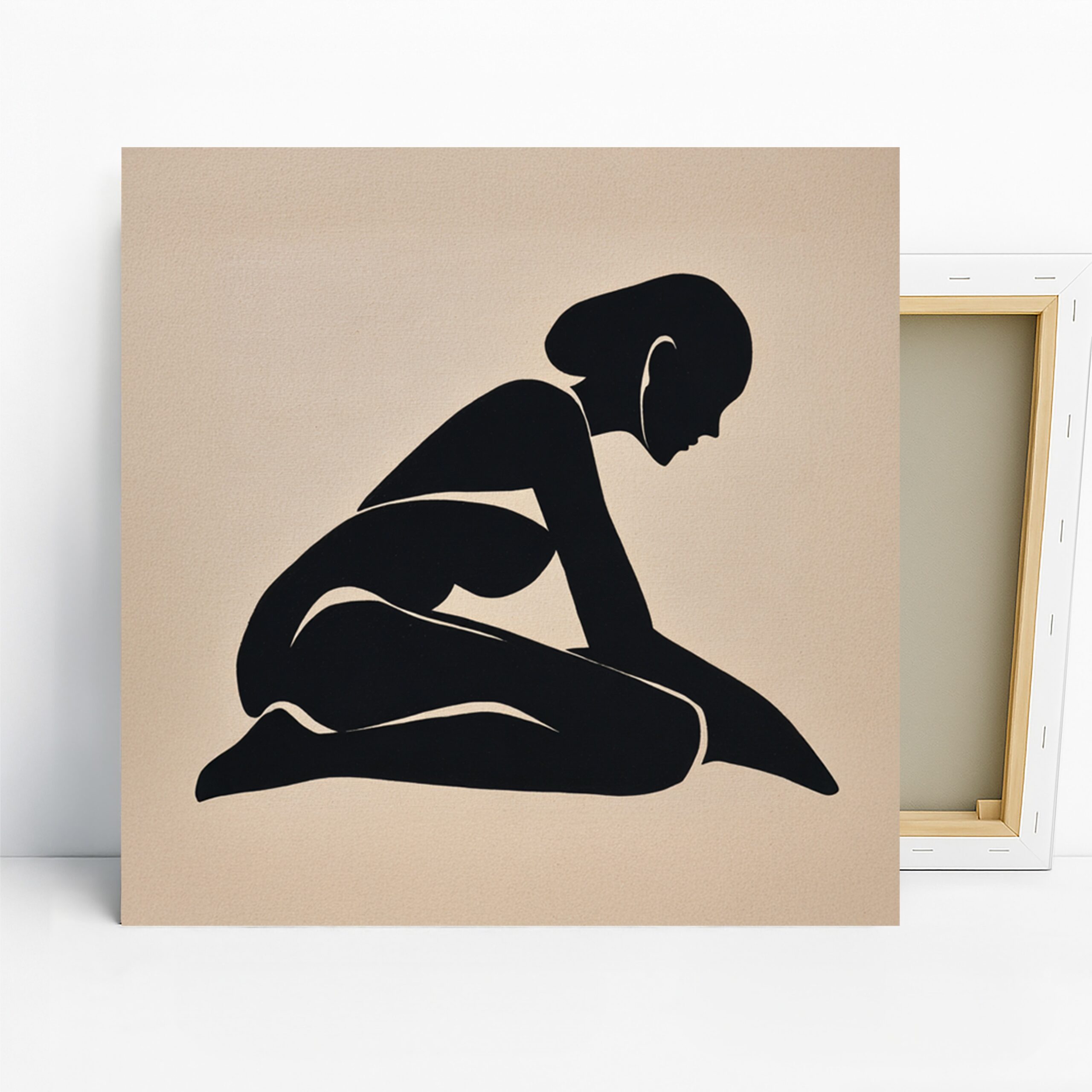 Silhouette Figure Art, Canvas or Poster, Minimalist Contemporary Decor, Bedroom Living Room Office Bathroom Wall Art, Black Beige White