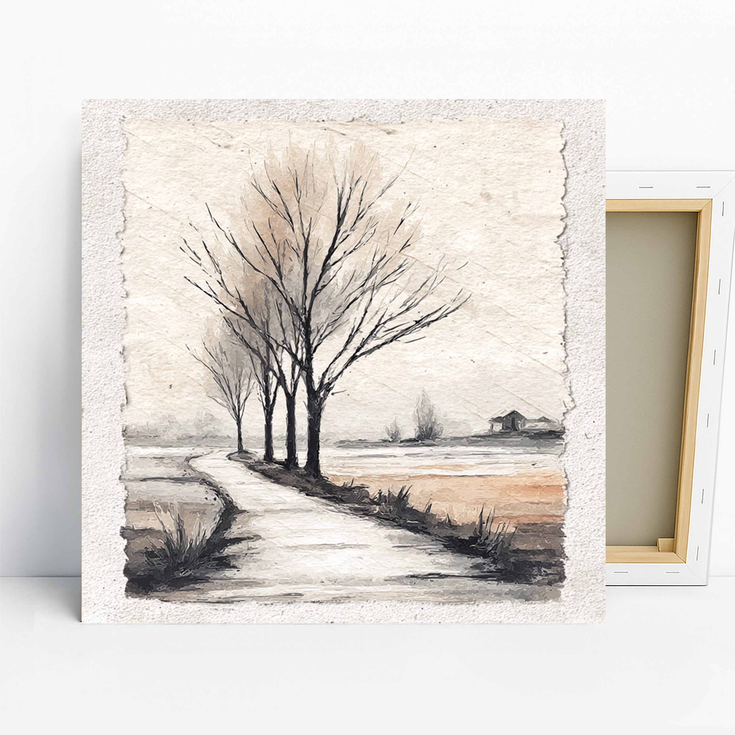 Winter Tree Silhouette Art, Canvas or Poster, Minimalism Rustic Decor, Living Room Bedroom Office Wall Art, Beige Brown Grey White