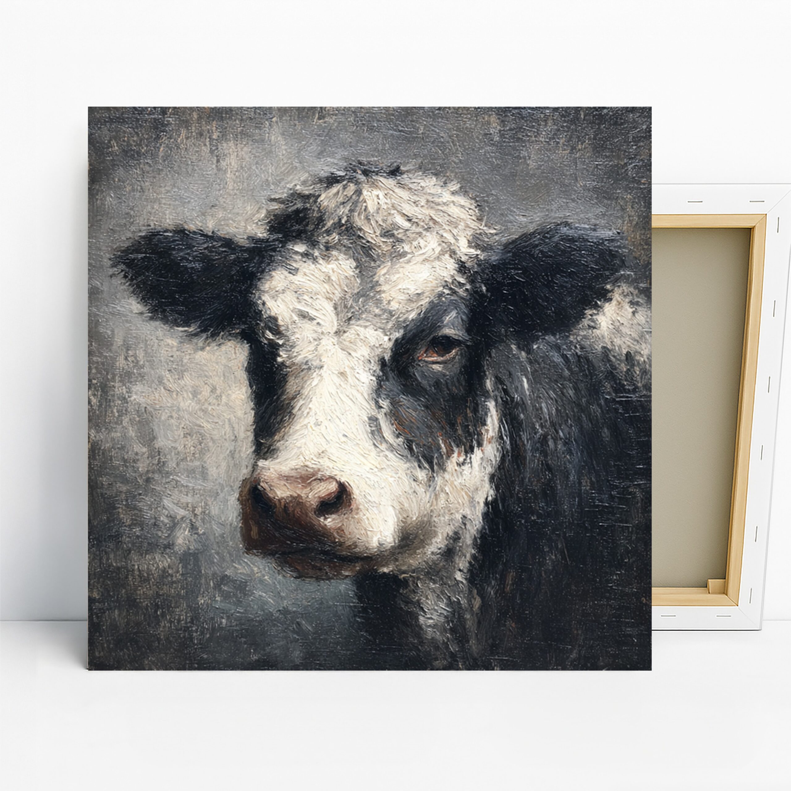 Cow Art, Canvas or Poster, Animal Rustic Decor, Living Room Dining Room Kitchen Office Wall Art, Black White Grey and Brown