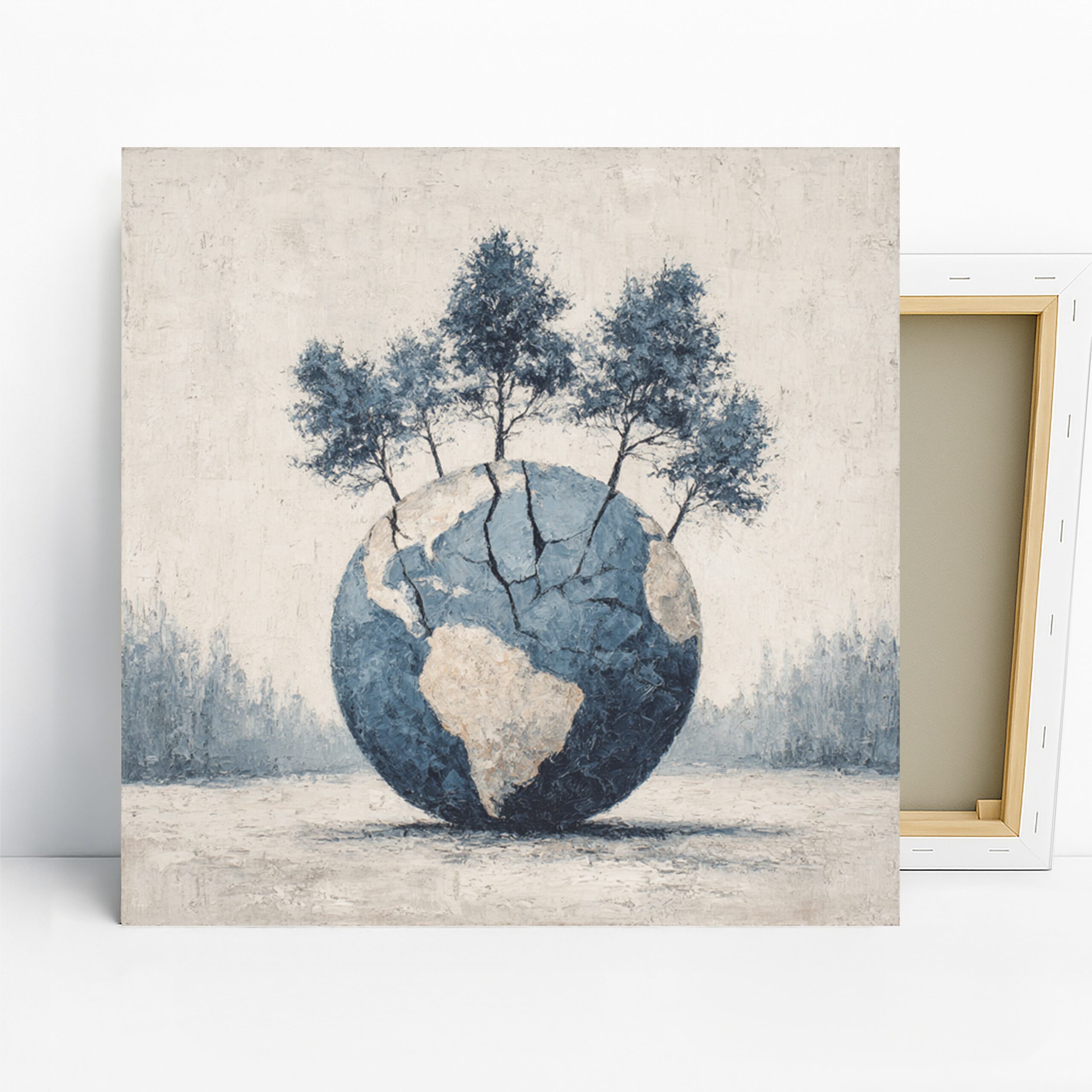Earth Tree Globe Art, Canvas or Poster, Contemporary Modern Decor, Living Room Office Bedroom Study Wall Art, Blue White Green