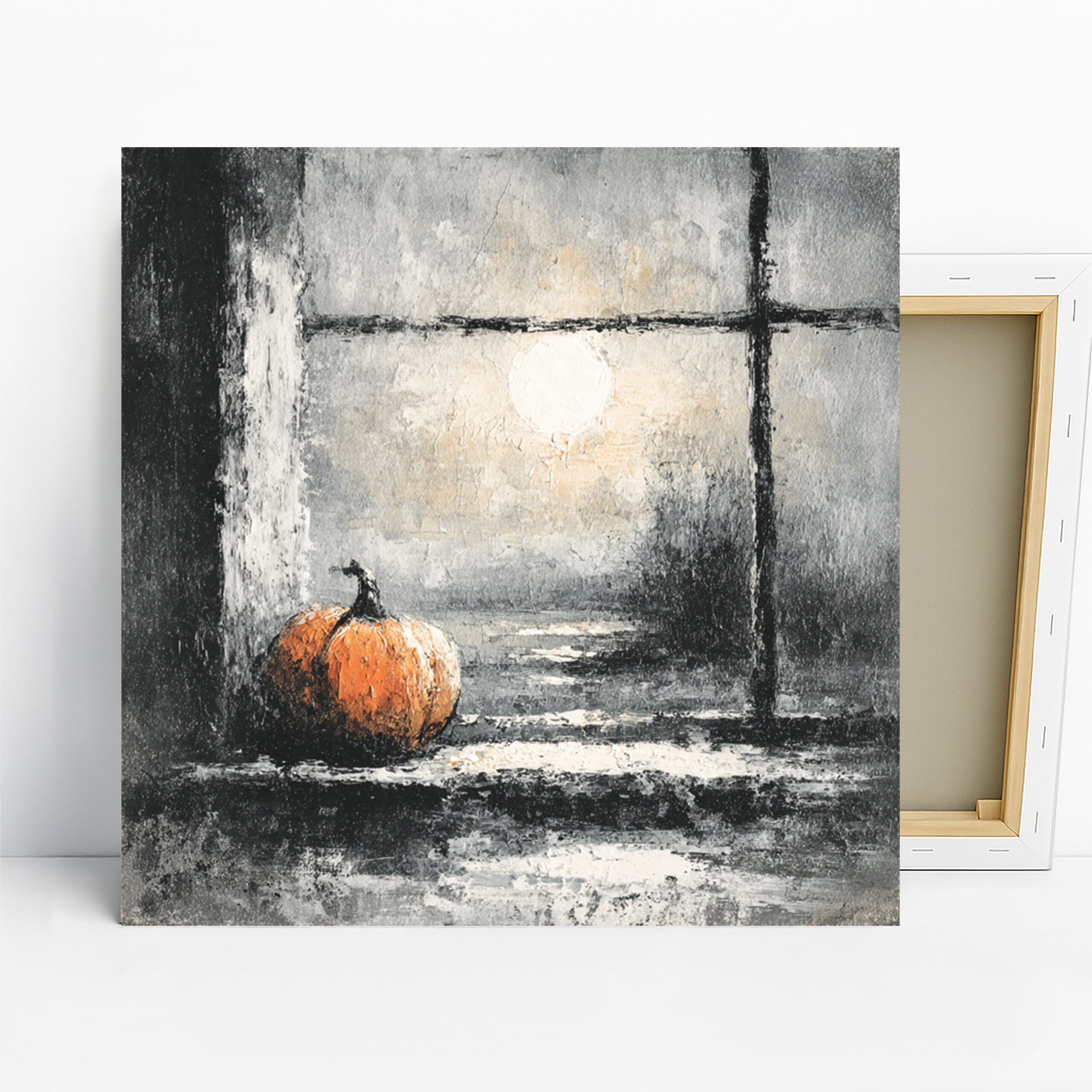 Autumn Pumpkin Art, Canvas or Poster, Still Life Minimalism Decor, Living Room Dining Room Kitchen Wall Art, Orange Grey White Color
