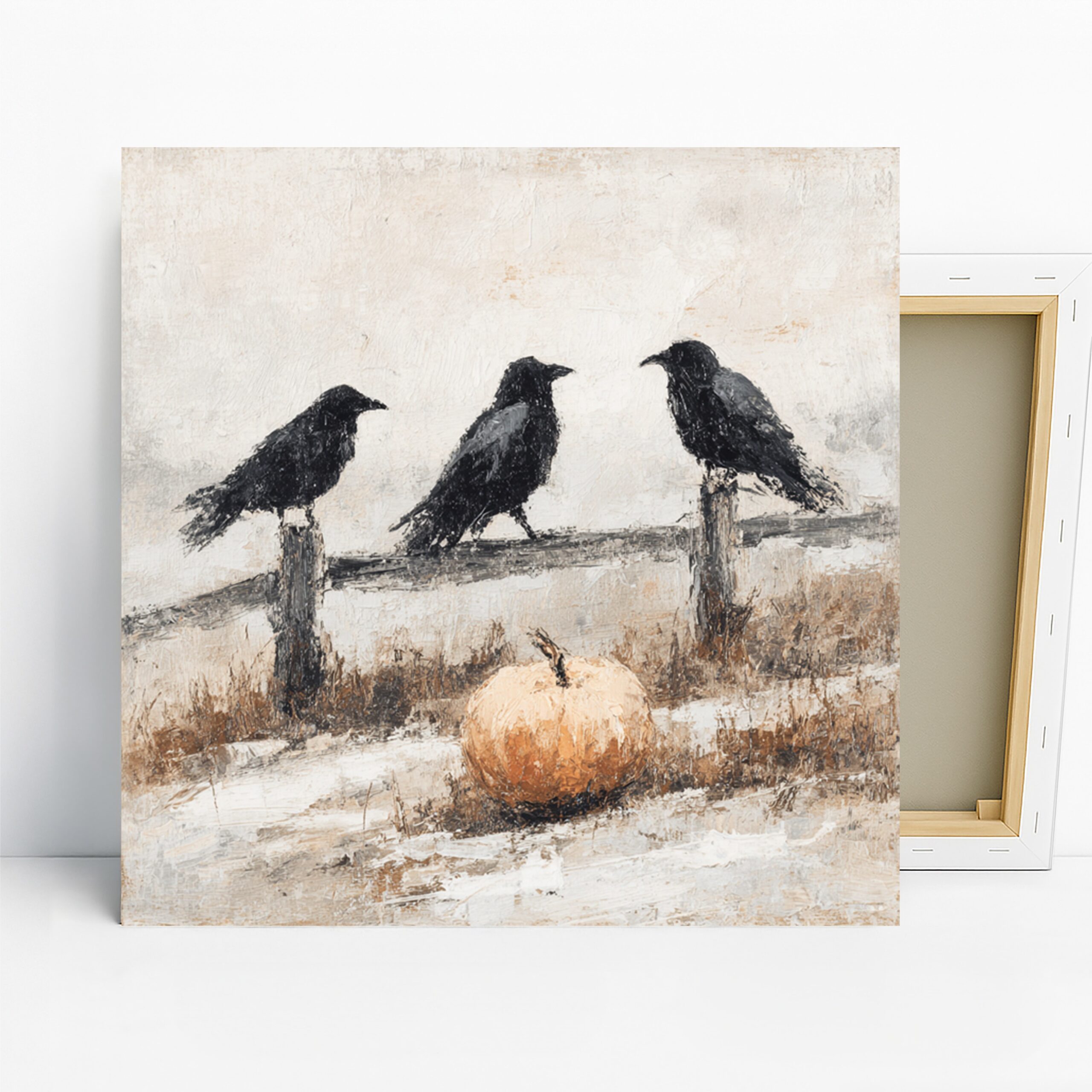 Crow Art, Canvas or Poster, Nature Vintage Decor, Living Room Dining Room Kitchen Wall Art, Black Beige Brown and Orange
