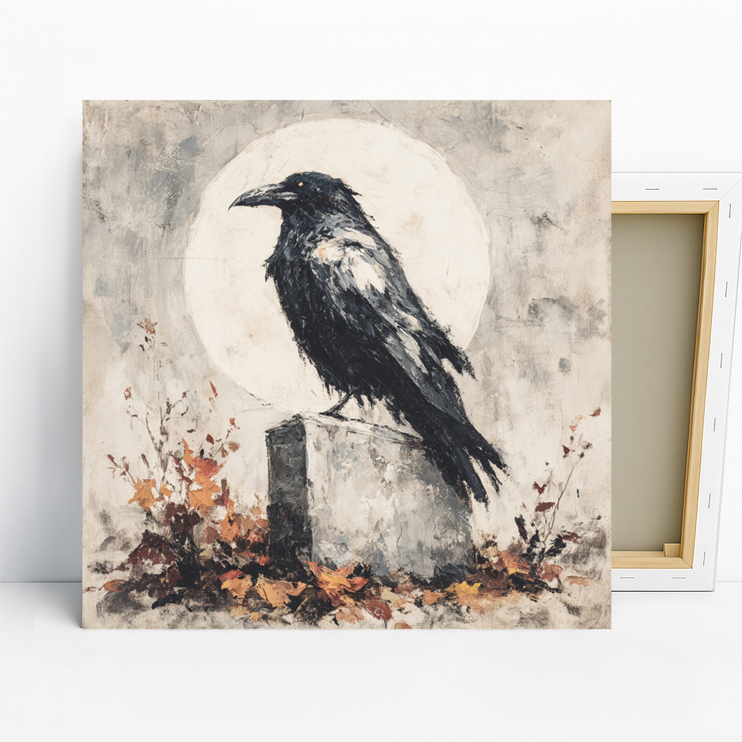 Raven Art, Canvas or Poster, Nature Gothic Decor, Living Room Office Bedroom Wall Art, Black White Orange Brown, Unique Gift Idea