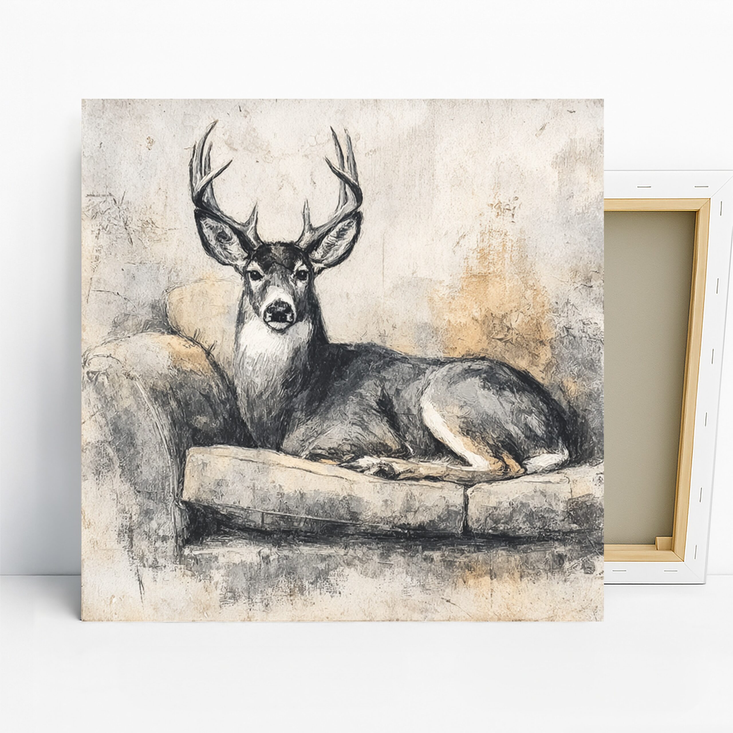 Deer Art, Canvas or Poster, Contemporary Rustic Decor, Living Room Office Bedroom Wall Art, Black White Brown Beige Colorful Print