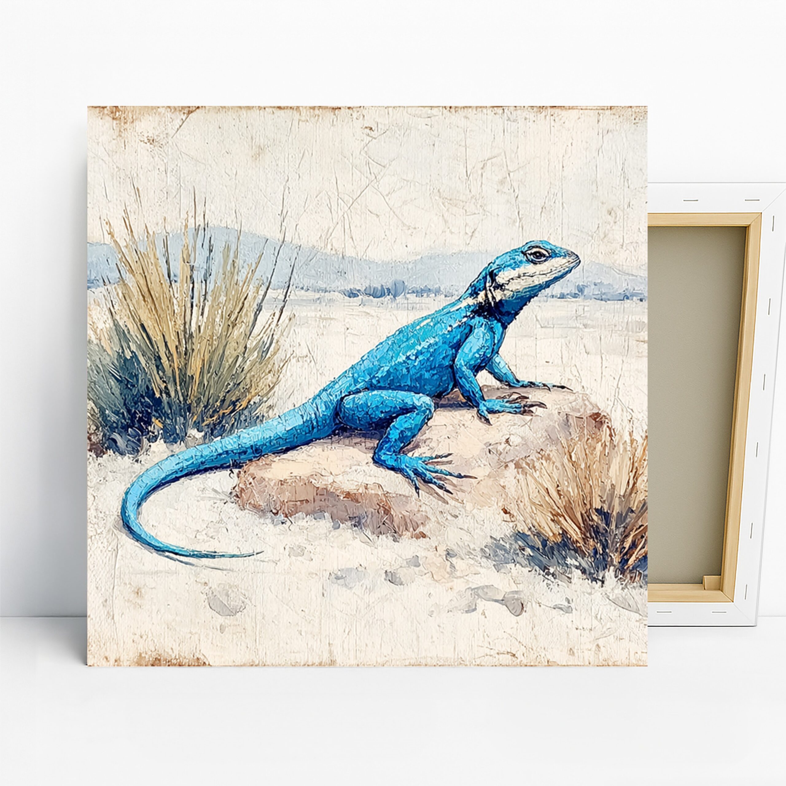 Blue Lizard Art, Canvas or Poster, Nature Contemporary Decor, Living Room Office Bedroom Bathroom Wall Art, Blue Turquoise White Beige