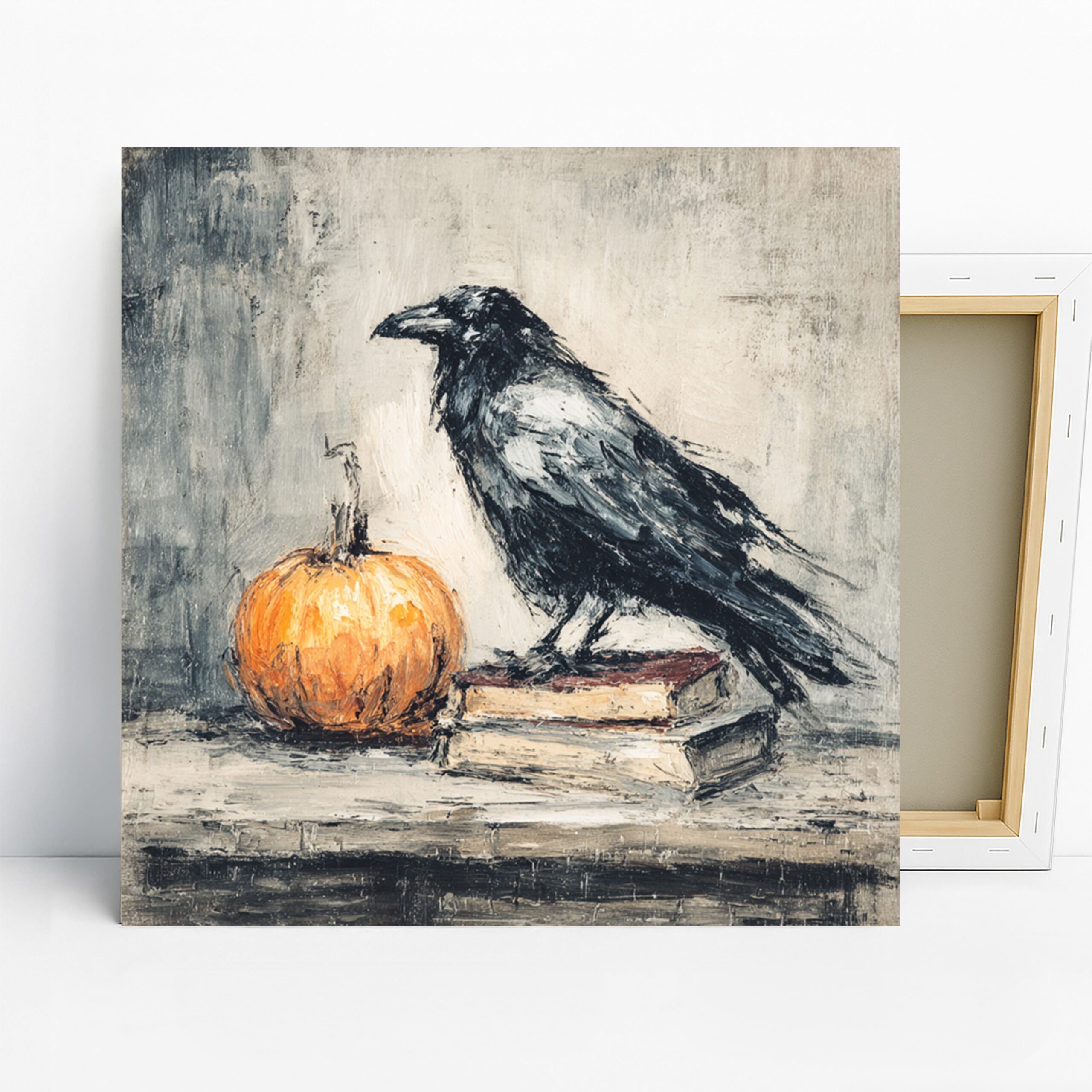 Crow Art, Canvas or Poster, Still Life Vintage Rustic Decor, Living Room Dining Room Office Kitchen Wall Art, Black Orange Grey and White
