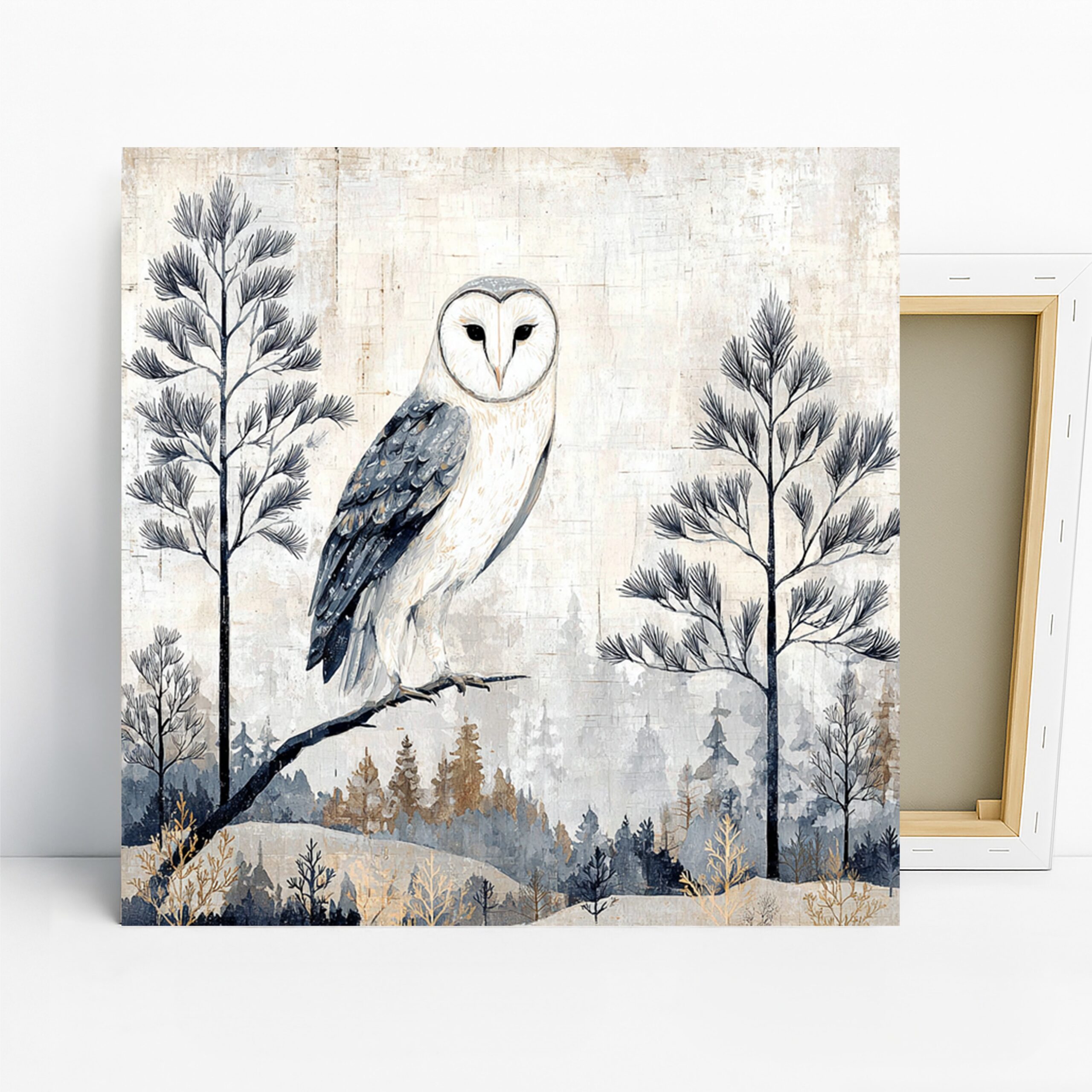 Owl Art, Canvas or Poster, Nature Rustic Decor, Living Room Bedroom Office Nursery Wall Art, White Gray Brown and Beige