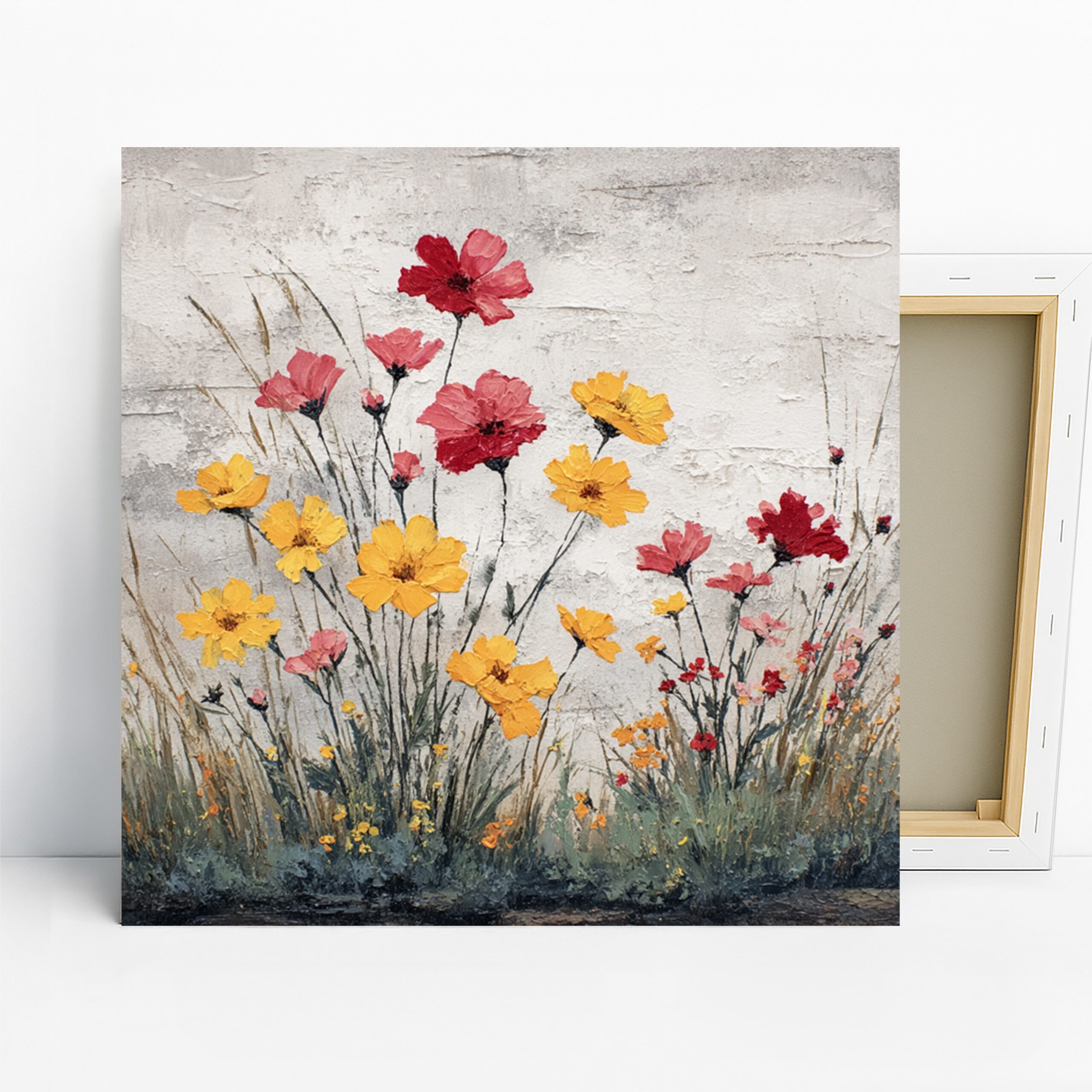 Wildflower Meadow Art, Canvas or Poster, Floral Contemporary Decor, Living Room Bedroom Office Wall Art, Red Yellow Pink Green