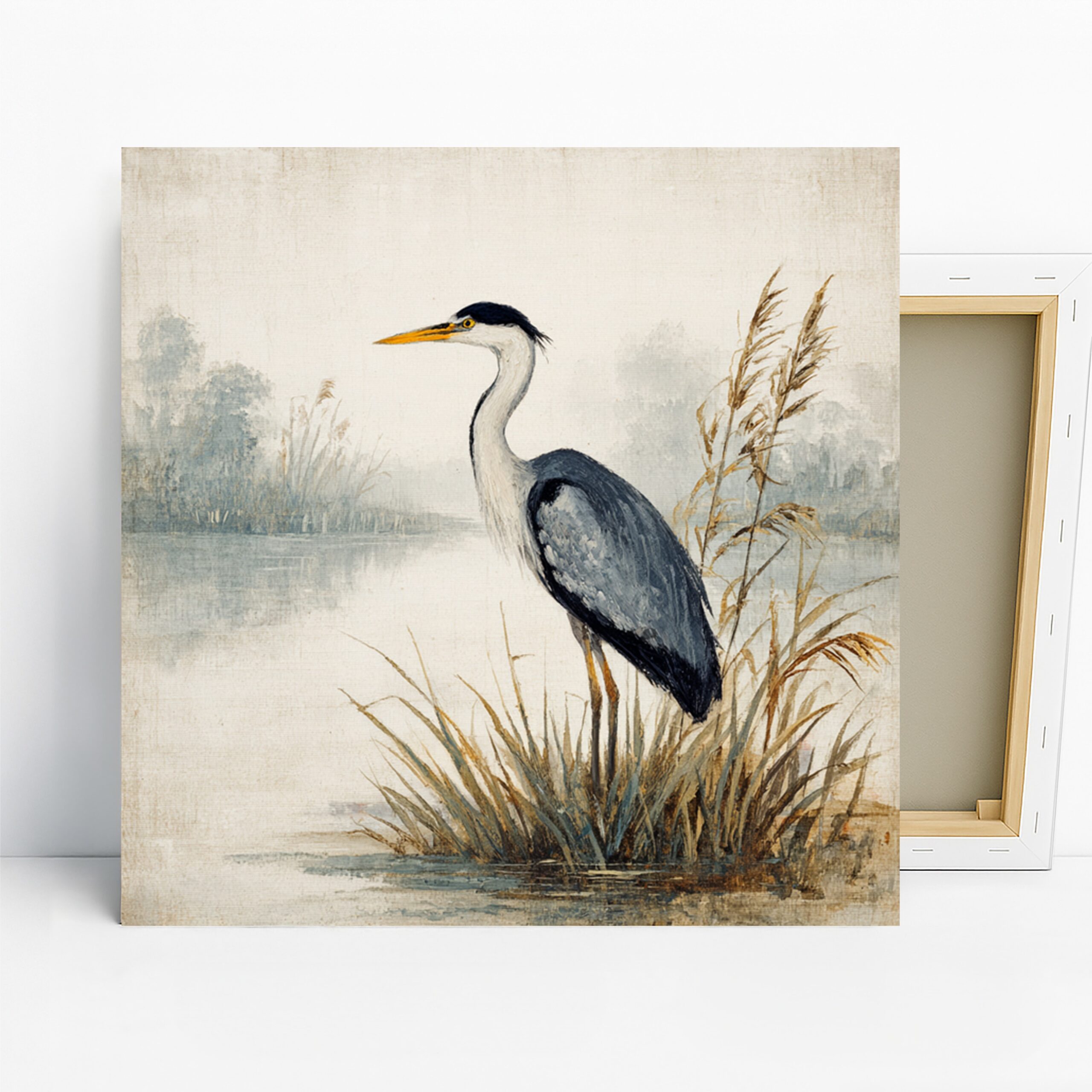 Heron Art, Canvas or Poster, Nature Coastal Rustic Decor, Living Room Bedroom Office Wall Art, Gray Blue White Brown