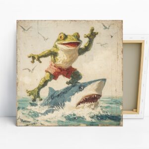 Frog Surfing Shark Art