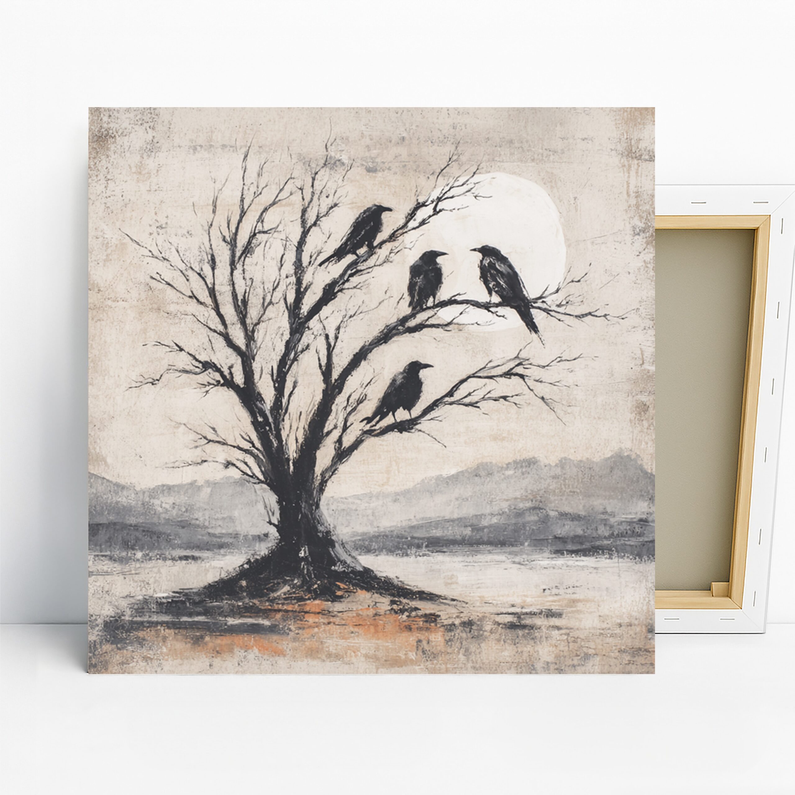 Crow Art, Canvas or Poster, Nature Vintage Decor, Living Room Bedroom Office Dining Room Wall Art, Black White Grey and Beige
