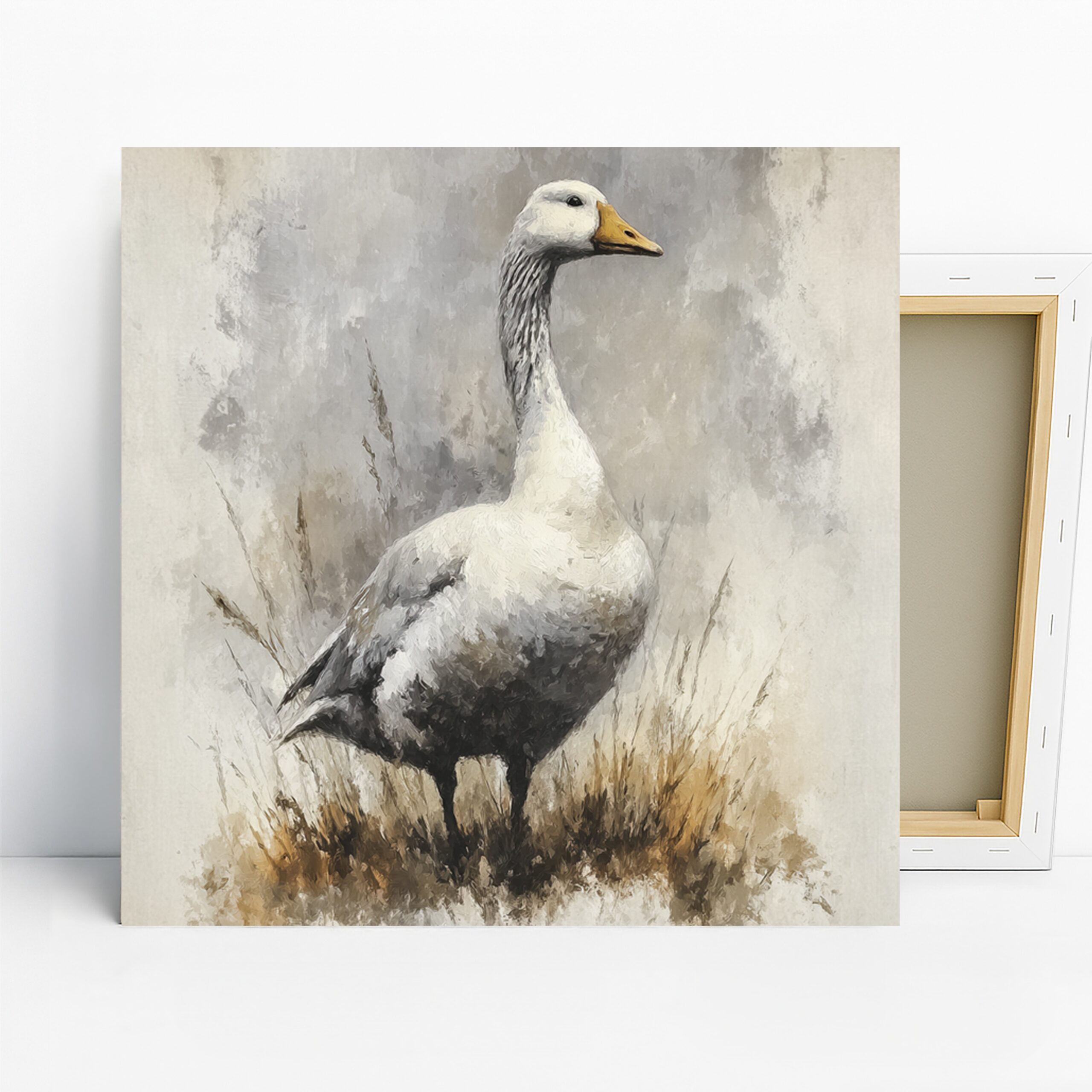 Goose Art, Canvas or Poster, Nature Contemporary Decor, Living Room Dining Room Kitchen Wall Art, White Grey Brown and Beige