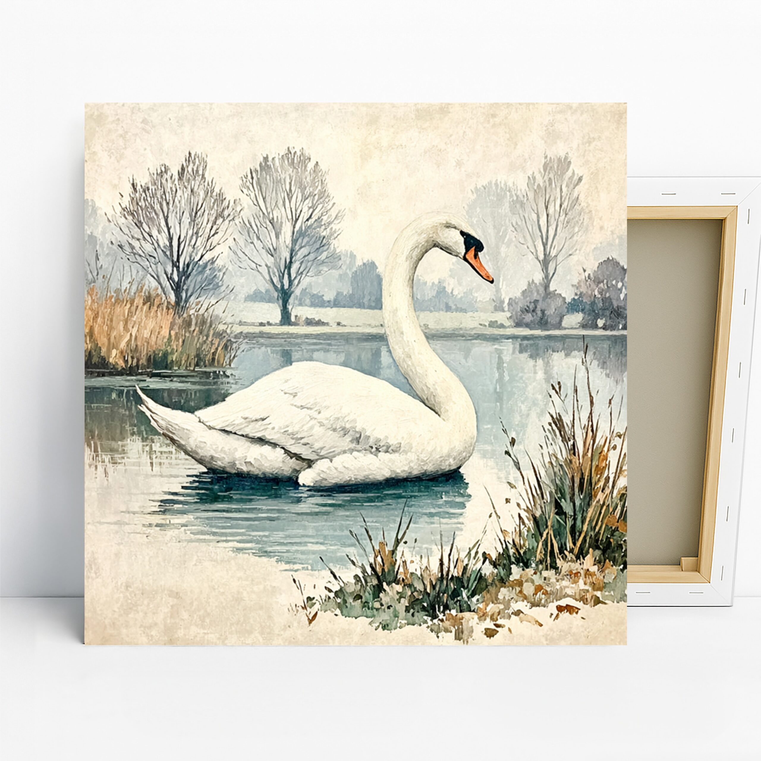 Swan Art, Canvas or Poster, Nature Classic Rustic Decor, Living Room Bedroom Bathroom Dining Room Wall Art, White Blue Green Brown