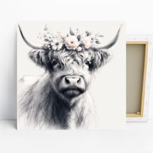 Highland Cow Floral Crown Art