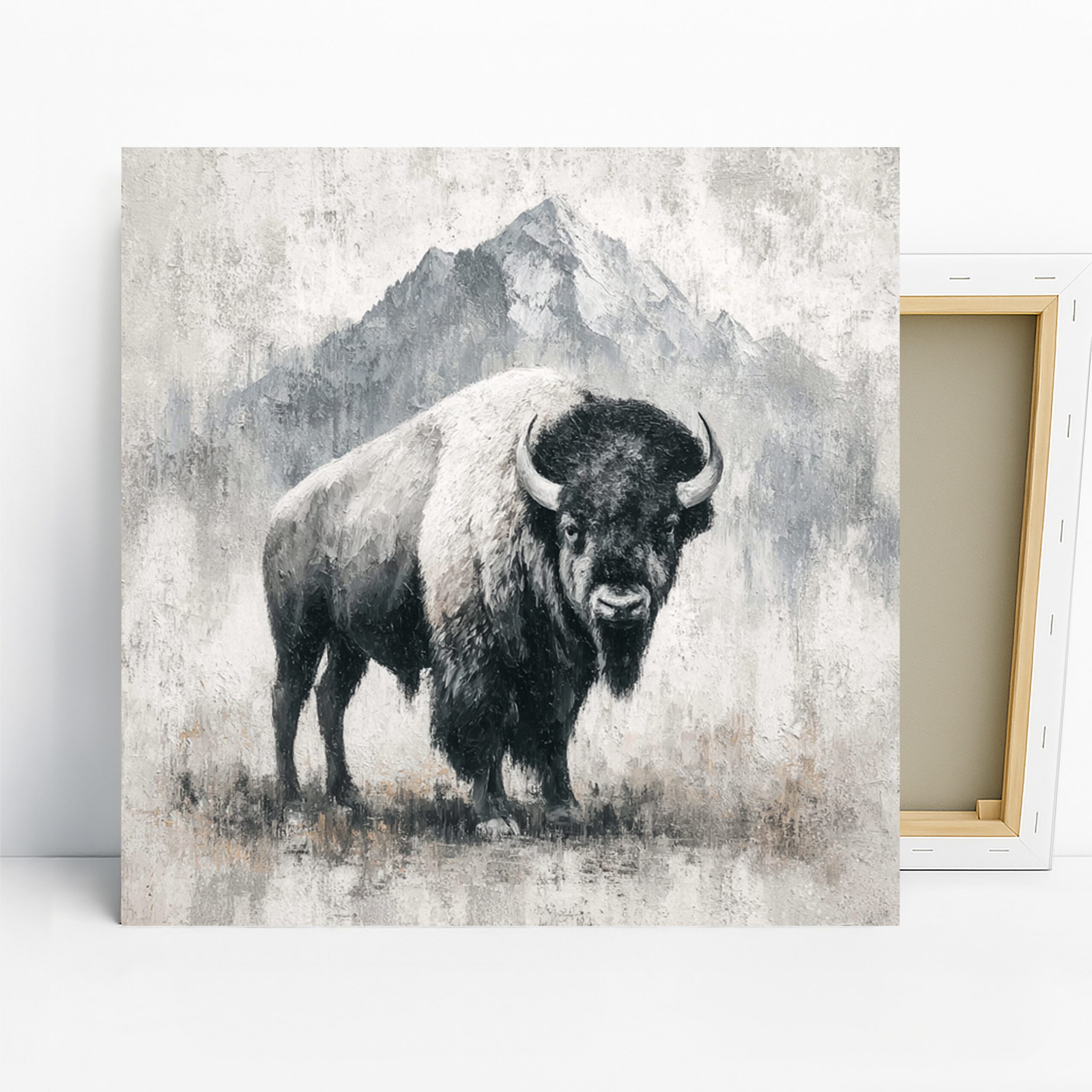 Bison Art, Canvas or Poster, Animal Nature Decor, Living Room Office Dining Room Wall Art, Black White Grey and Brown