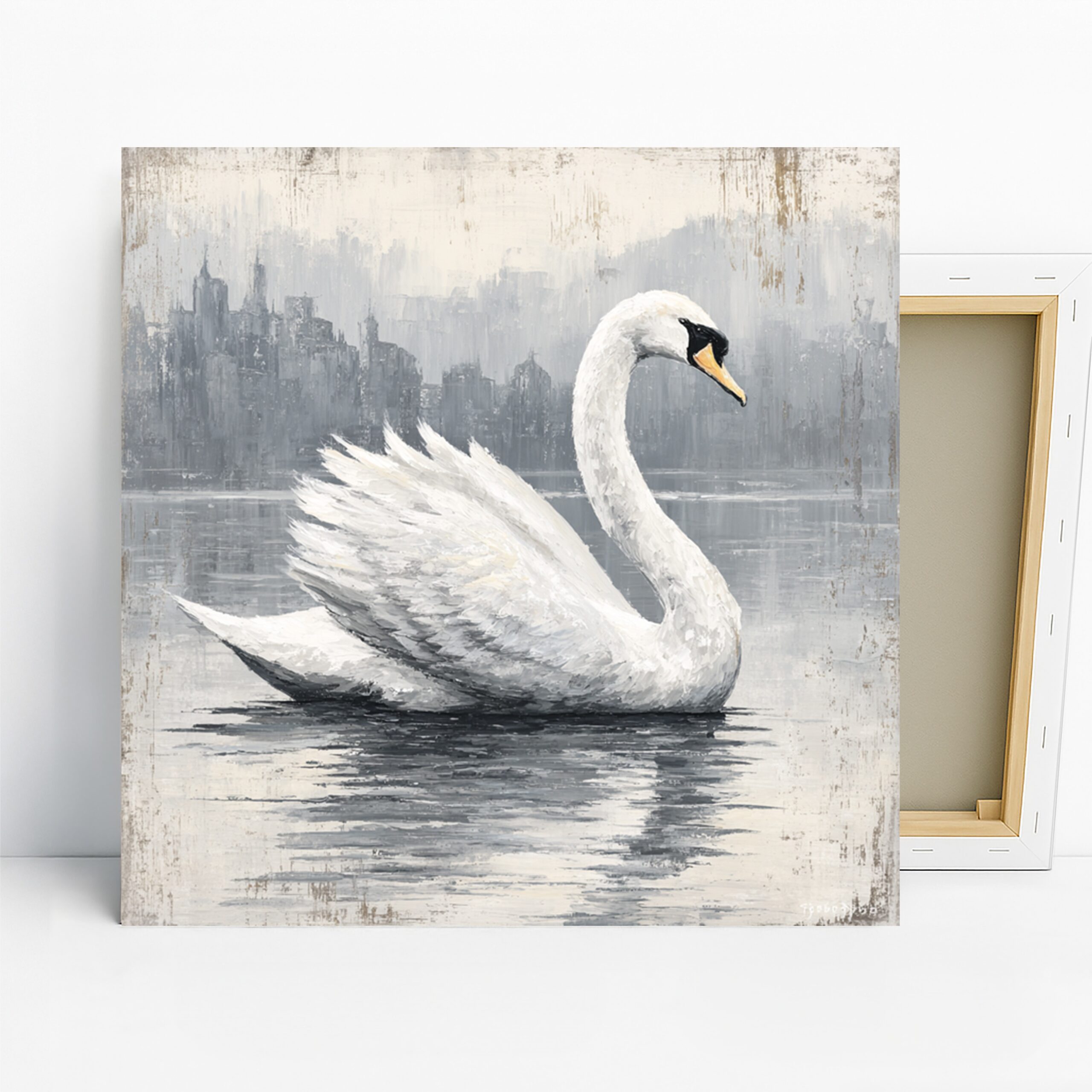 Swan Art, Canvas or Poster, Contemporary Nature Urban Decor, Living Room Office Bathroom Wall Art, White Gray Black