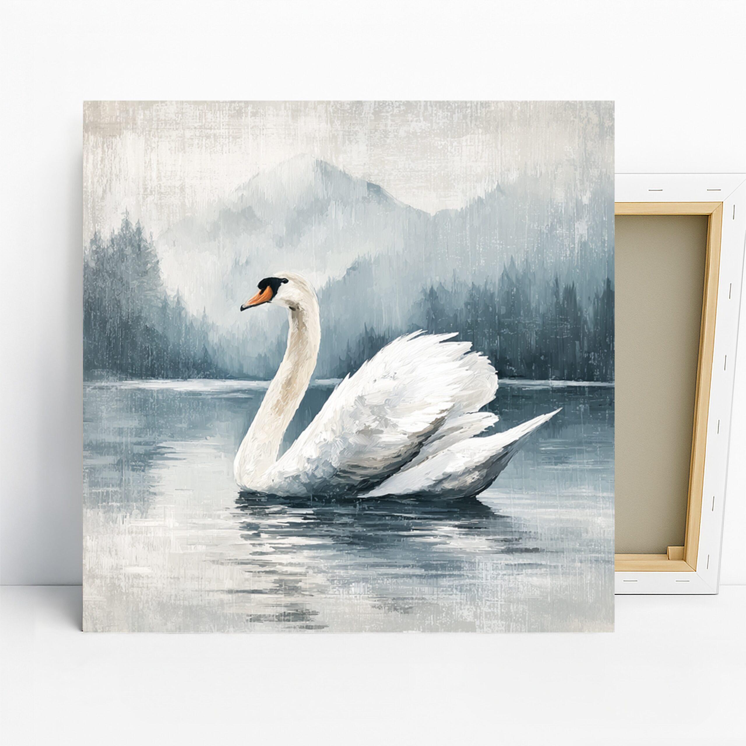 Swan Art, Canvas or Poster, Nature Rustic Decor, Living Room Bedroom Office Wall Art, White Blue Grey, Minimalist Scandinavian Style