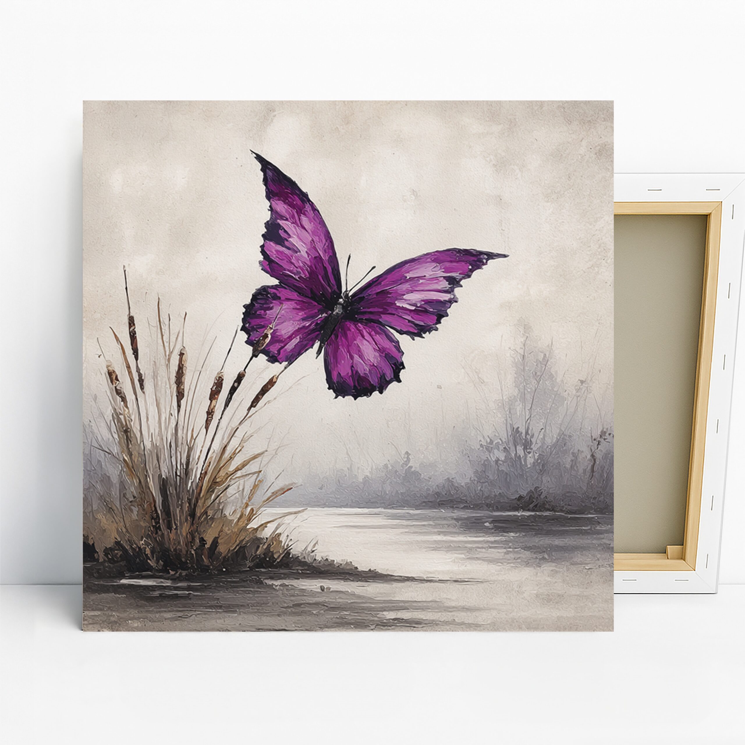 Butterfly Art, Canvas or Poster, Nature Contemporary Decor, Living Room Bedroom Bathroom Office Wall Art, Purple Gray Brown