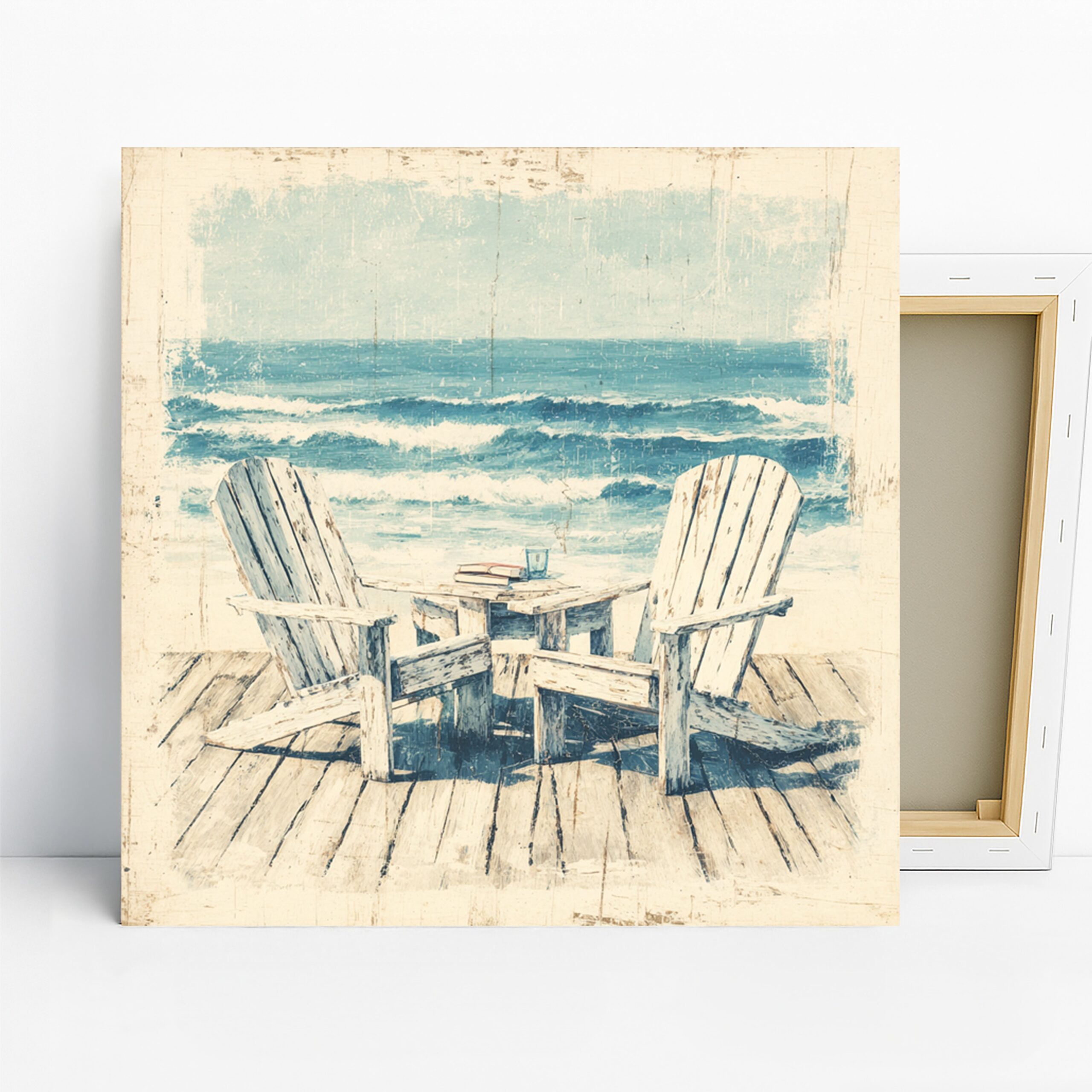 Seaside Relaxation Art, Canvas or Poster, Coastal Vintage Decor, Living Room Bedroom Outdoor Wall Art, Blue White Beige, Beach Art