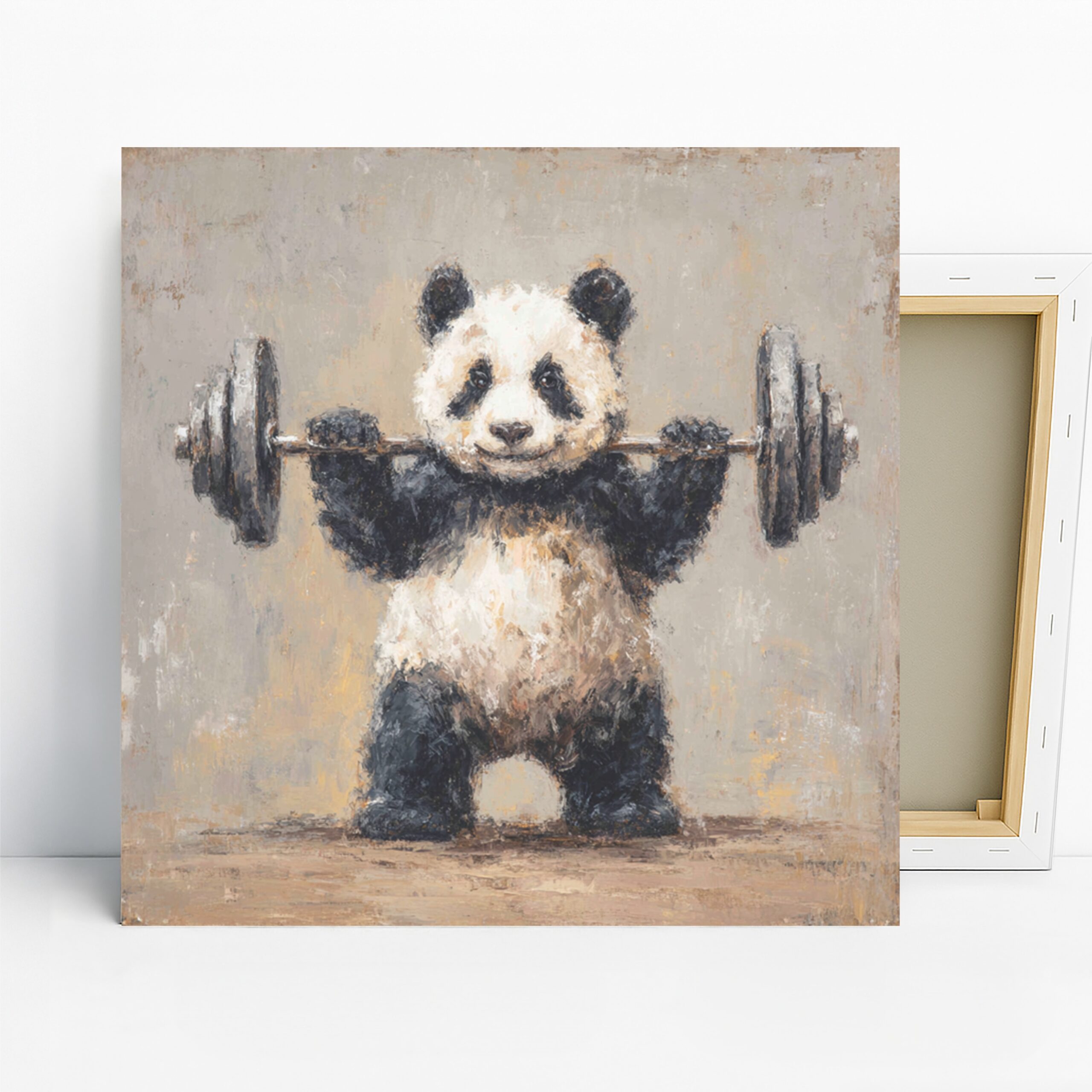 Panda Art, Canvas or Poster, Whimsical Animal Decor, Home Gym Office Living Room Game Room Wall Art, Black White Grey Beige