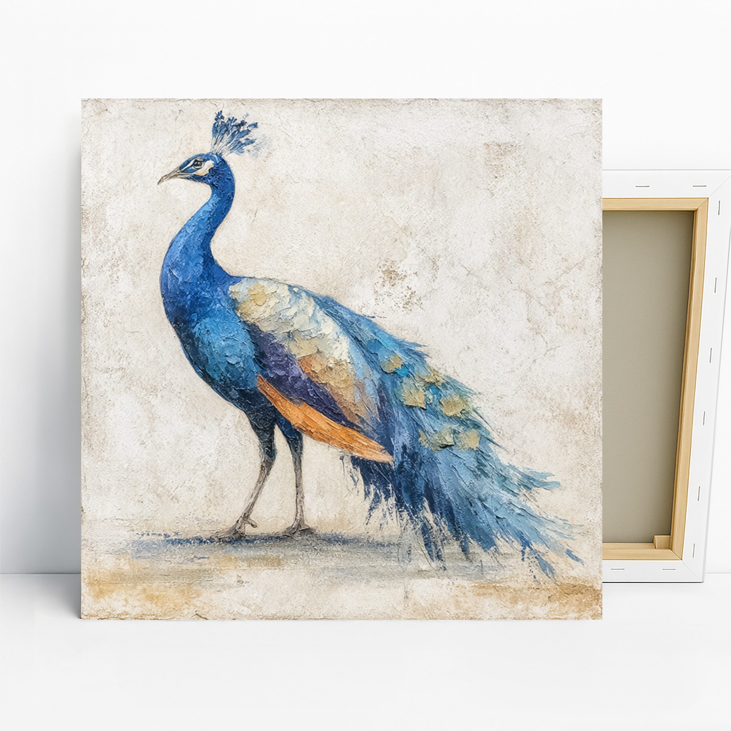 Peacock Art, Canvas or Poster, Animal Contemporary Decor, Living Room Bedroom Dining Room Wall Art, Blue Gold White Purple