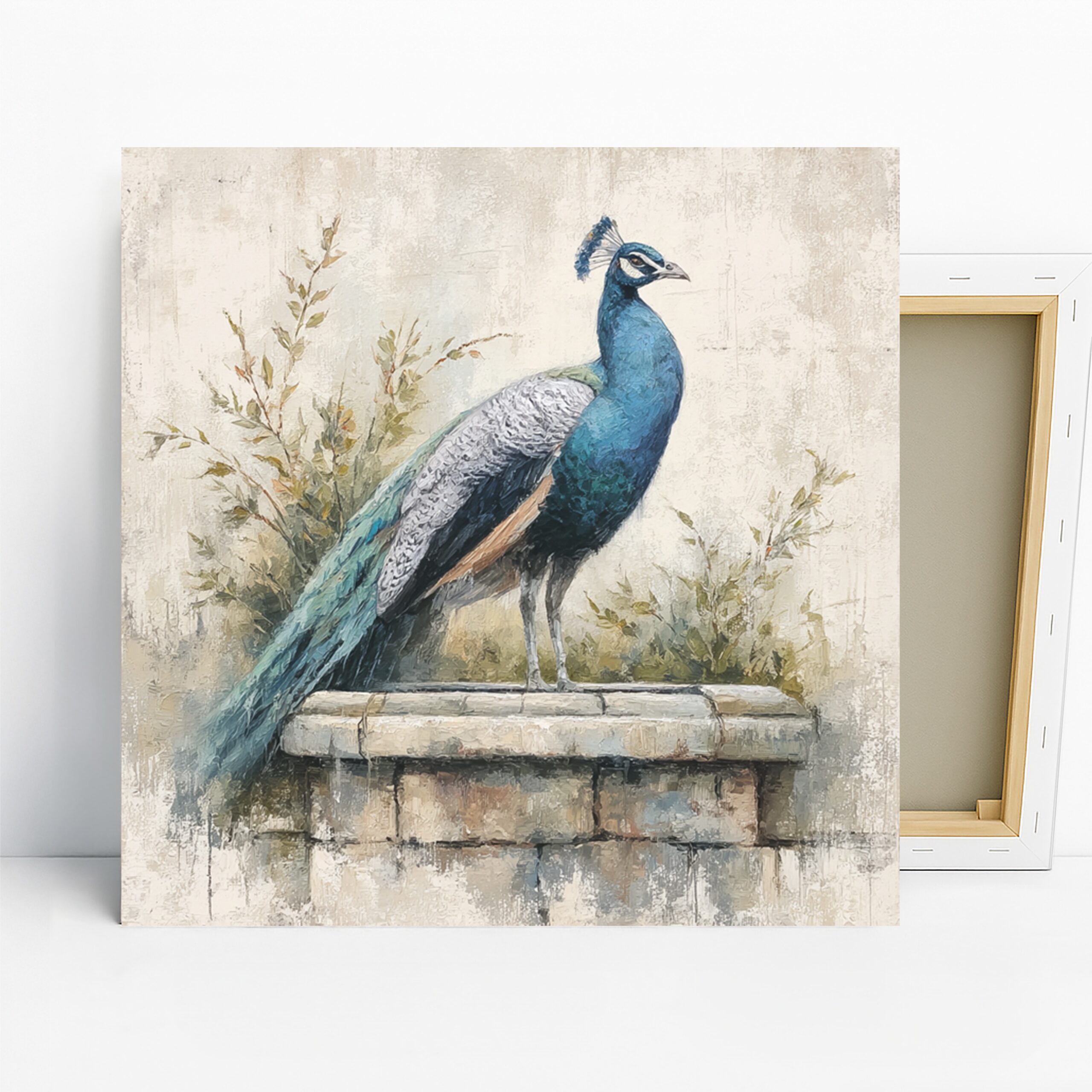 Peacock Art, Canvas or Poster, Nature Classic Decor, Living Room Dining Room Entryway Office Wall Art, Blue White Green Brown