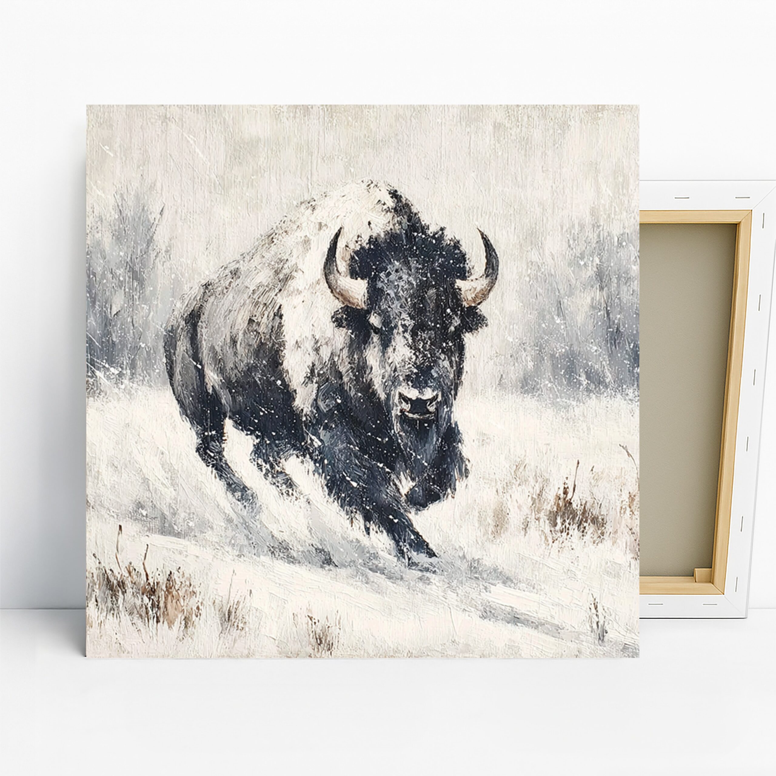 Bison Art, Canvas or Poster, Contemporary Rustic Farmhouse Decor, Living Room Bedroom Dining Room Wall Art, Black White Brown Grey