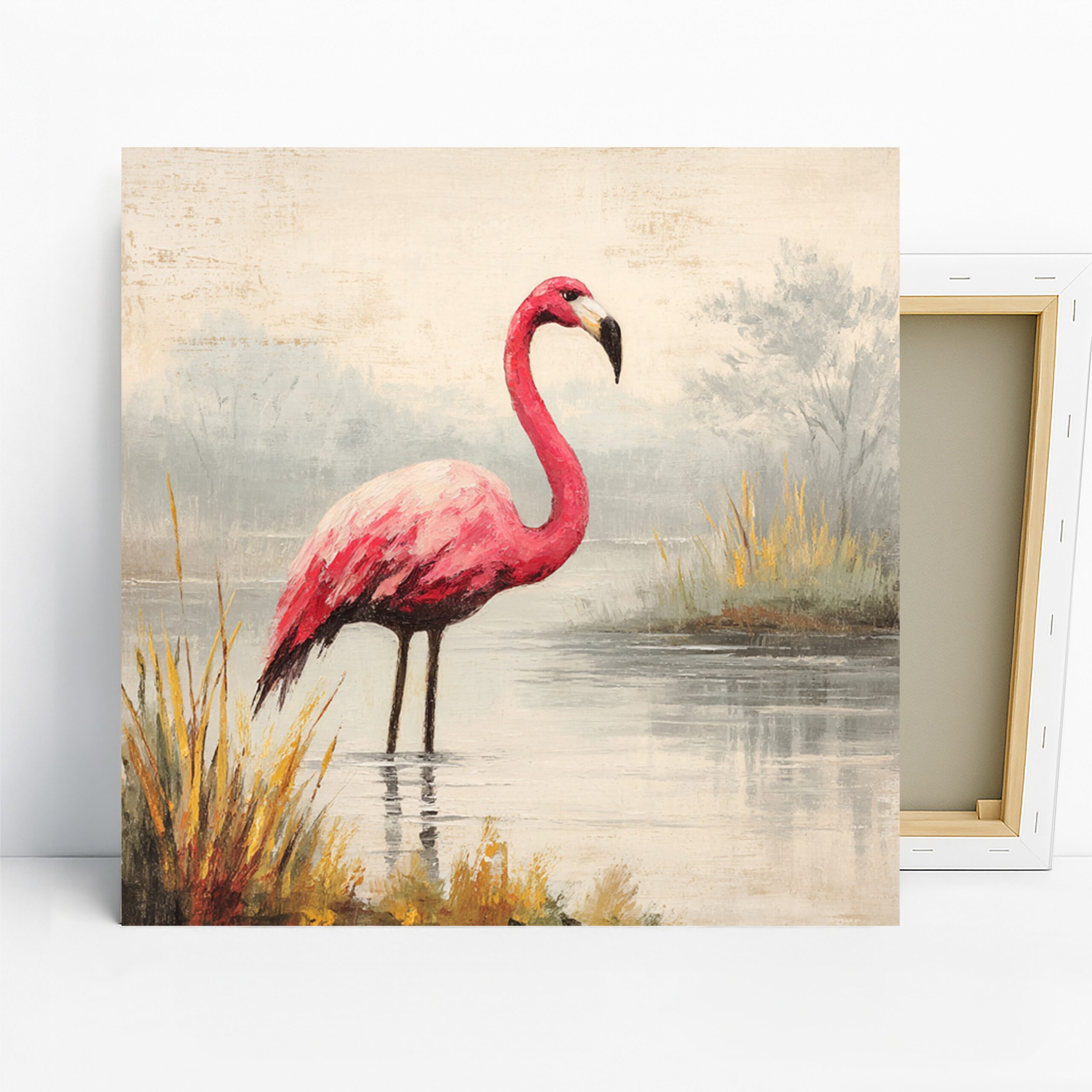 Flamingo Art, Canvas or Poster, Nature Modern Minimalist Decor, Living Room Bathroom Bedroom Dining Room Wall Art, Pink Red Beige Grey