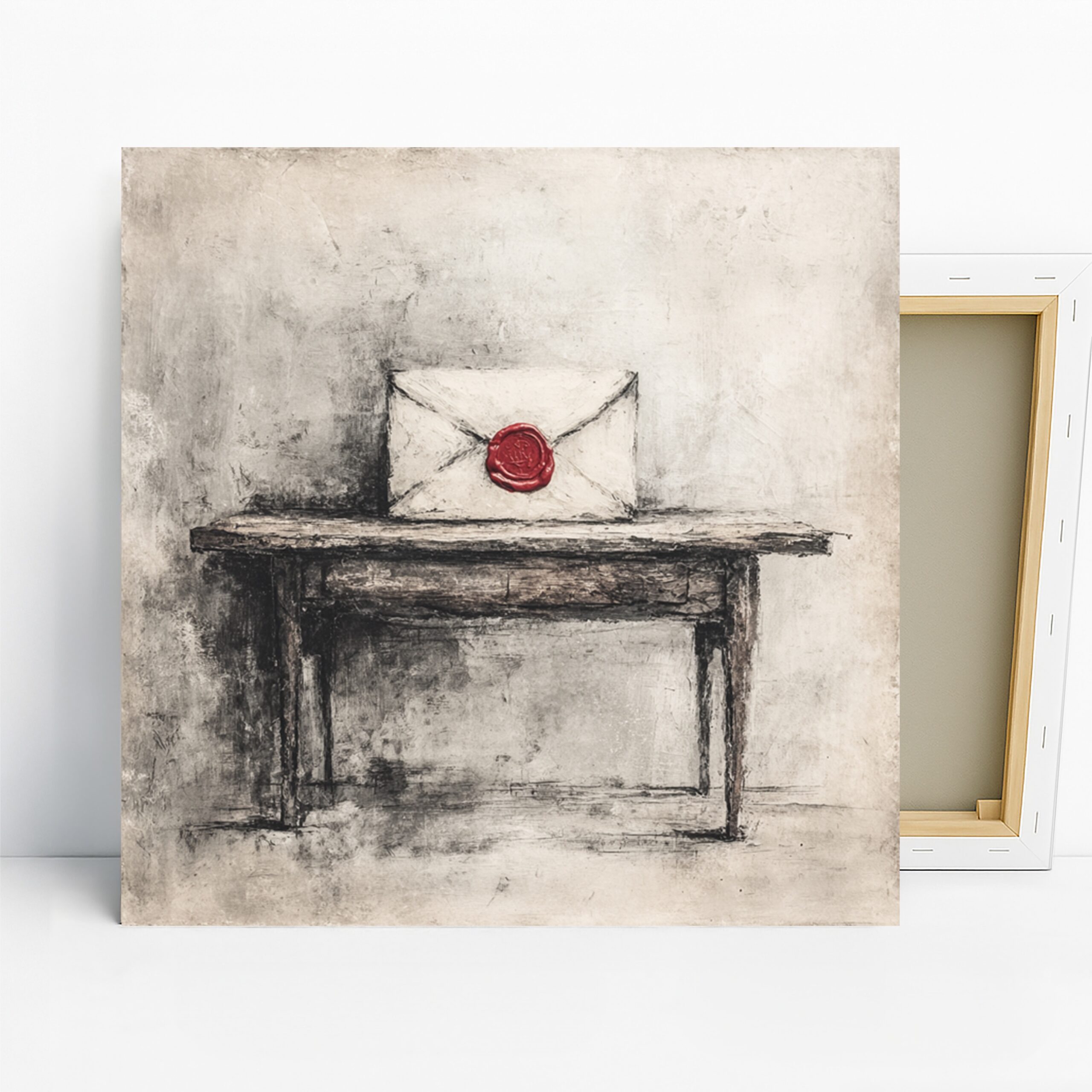 Sealed Letter Art, Canvas or Poster, Still Life Minimalism Decor, Office Library Living Room Entryway Wall Art, White Red Brown Grey
