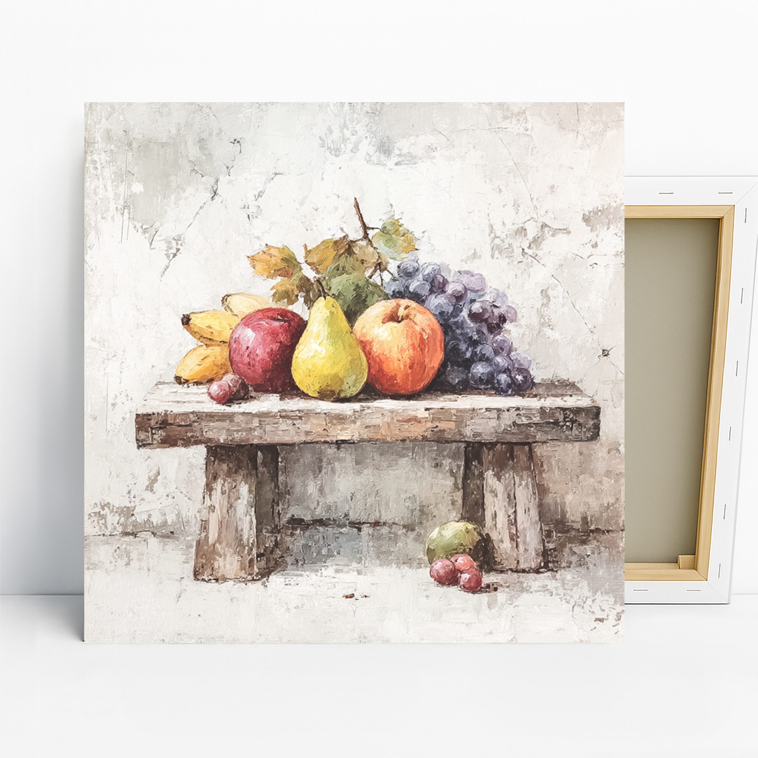 Fruit Bowl Art, Canvas or Poster, Classic Rustic Country Decor, Dining Room Kitchen Living Room Wall Art, Red Yellow Purple Green