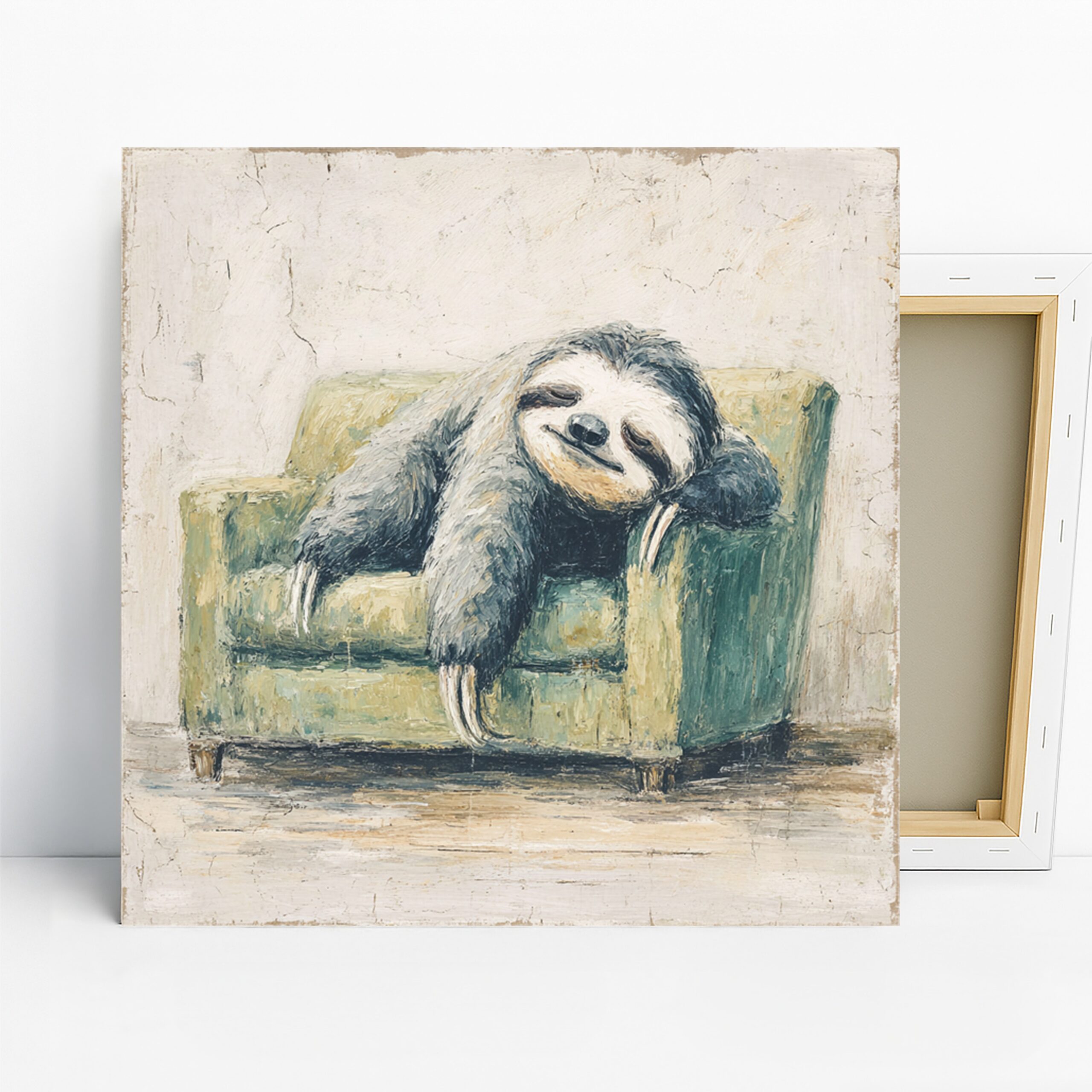 Sloth Art, Canvas or Poster, Whimsical Contemporary Decor, Living Room Bedroom Children Room Wall Art, Grey Green White, Animal Lovers Decor