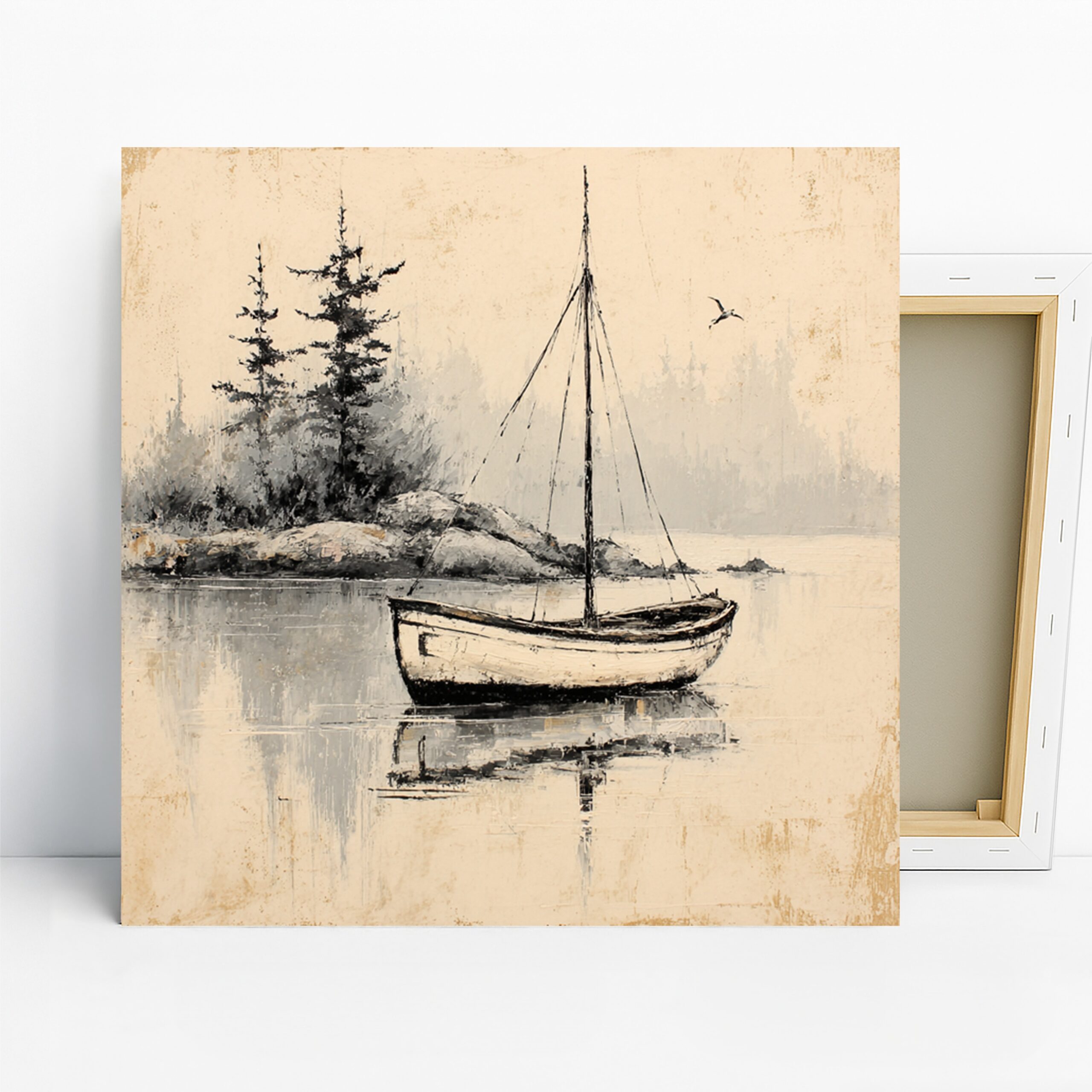 Sailboat Art, Canvas or Poster, Impressionism Coastal Decor, Living Room Bedroom Office Wall Art, White Blue Green and Brown