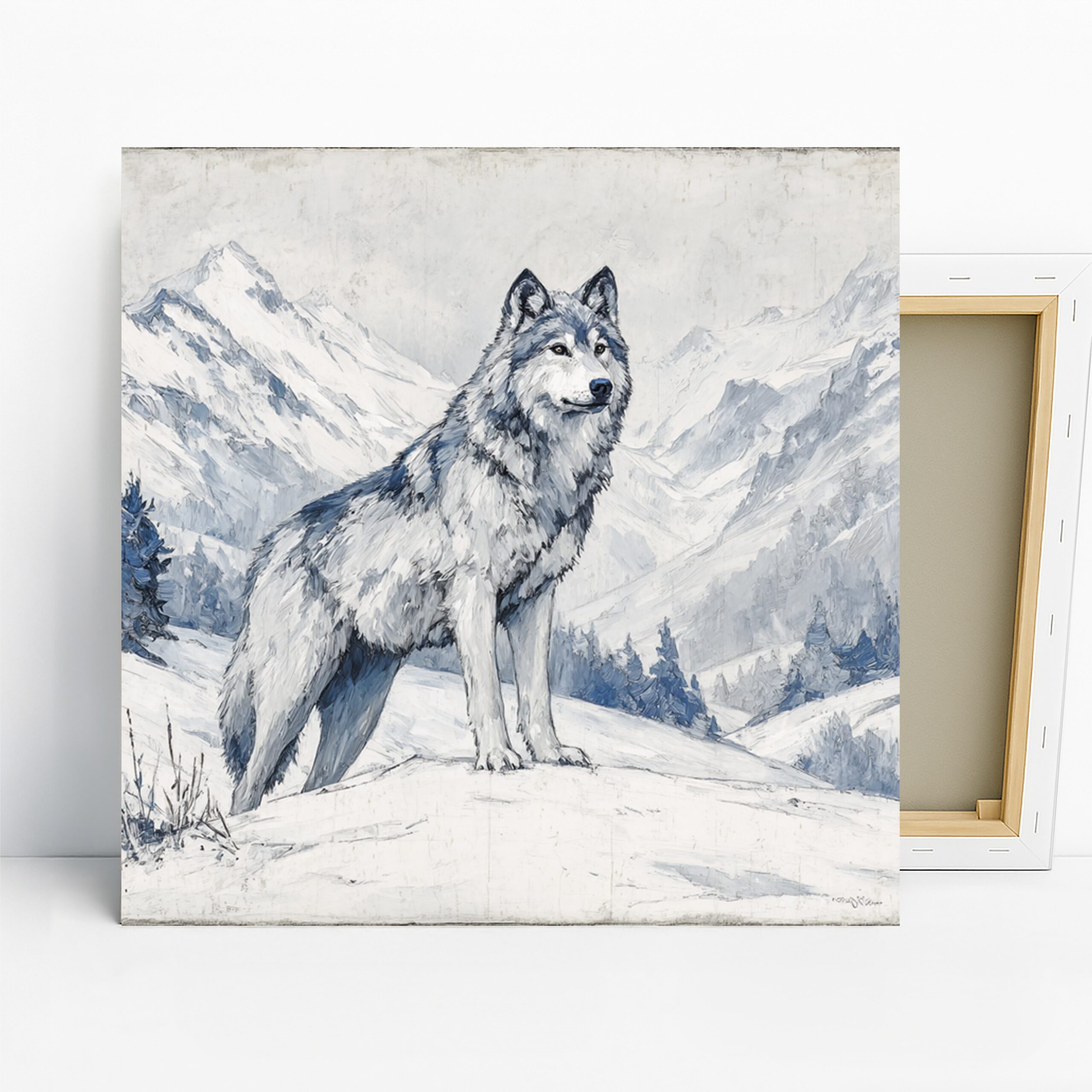 Wolf Art, Canvas or Poster, Nature Animal Contemporary Decor, Living Room Bedroom Office Cabin Wall Art, Blue Grey White Colors