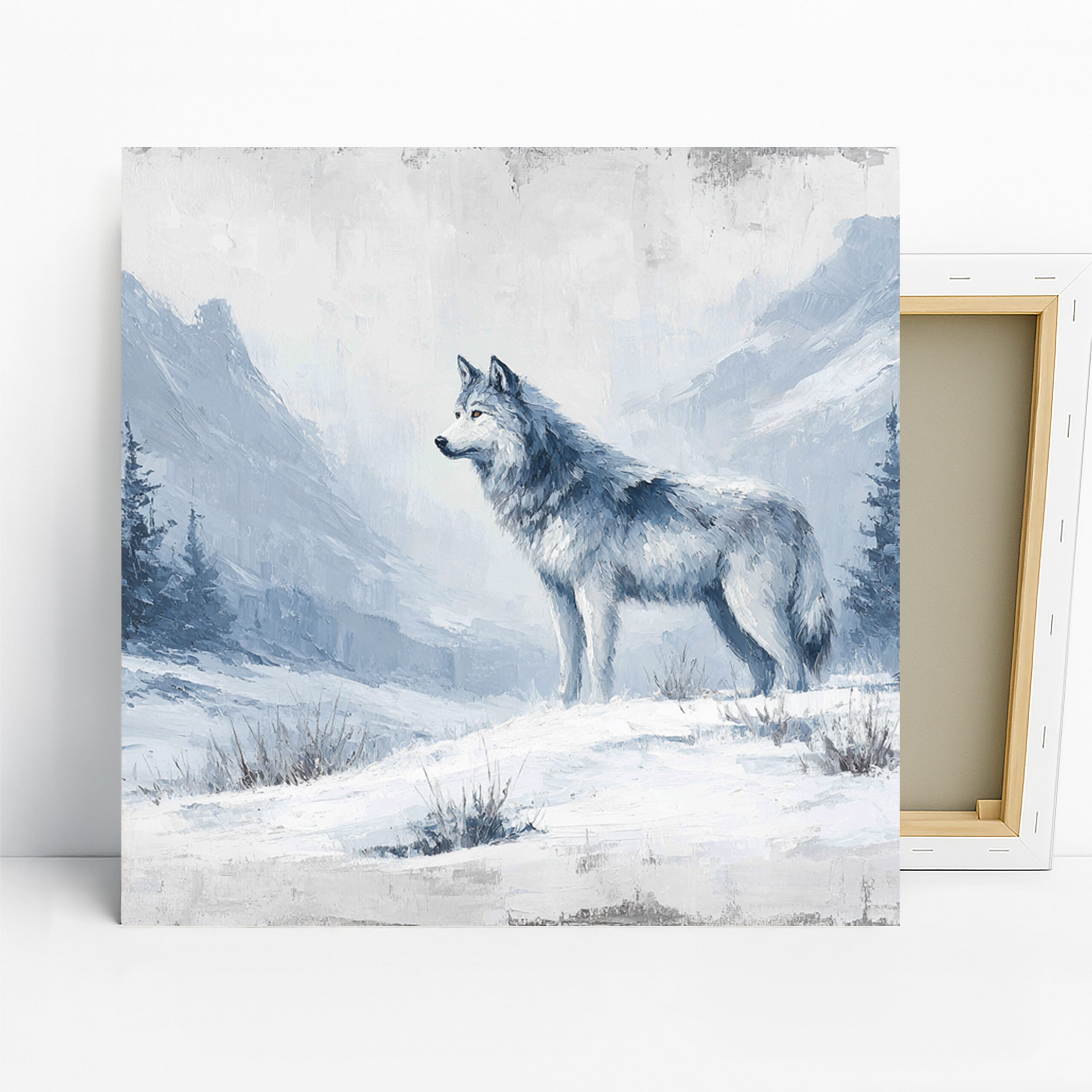 Wolf Art, Canvas or Poster, Nature Rustic Decor, Living Room Bedroom Office Cabin Wall Art, Blue Grey White, Wild Animal Print