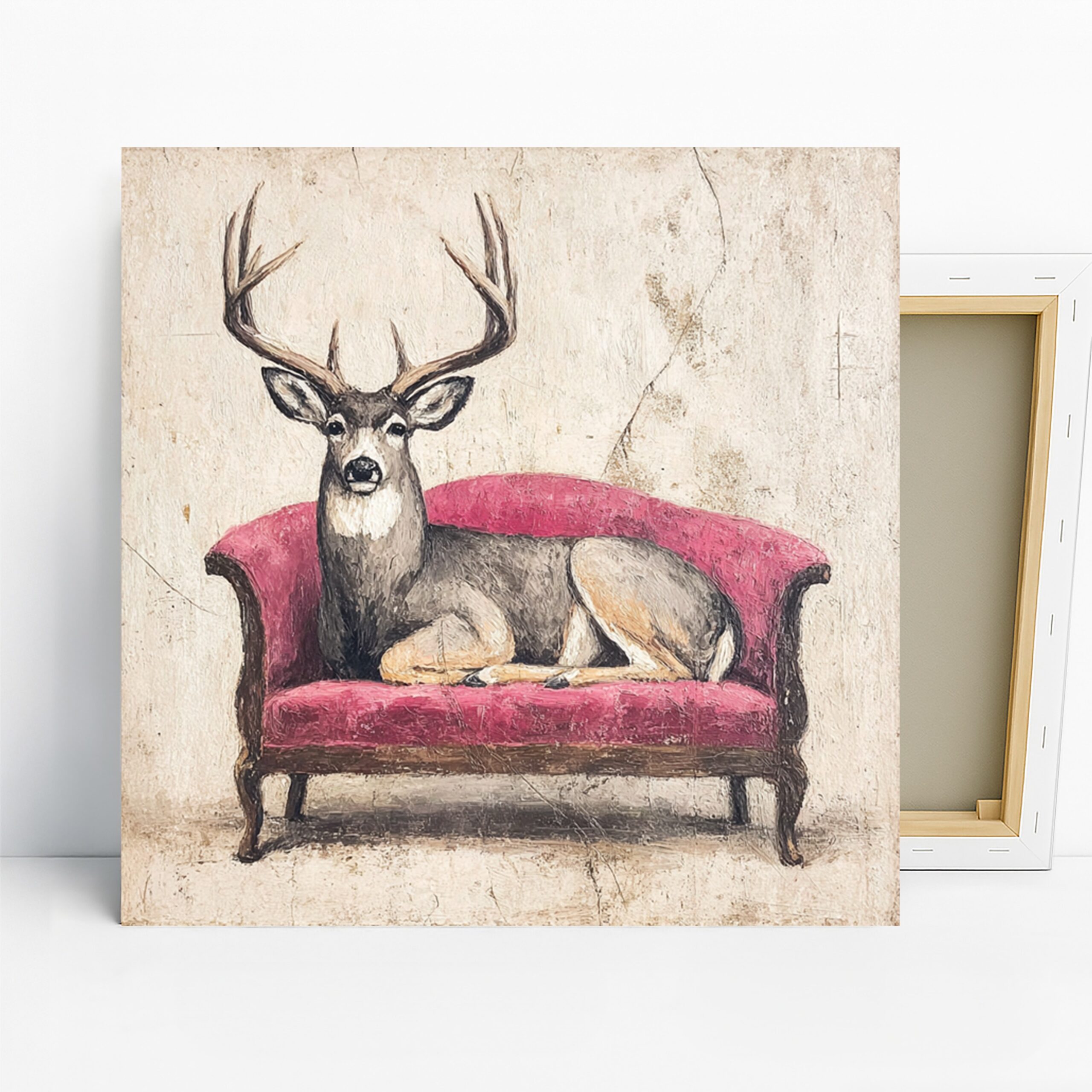 Deer Art, Canvas or Poster, Contemporary Rustic Decor, Living Room Office Bedroom Wall Art, Pink Gray Brown White, Eclectic Animal Print