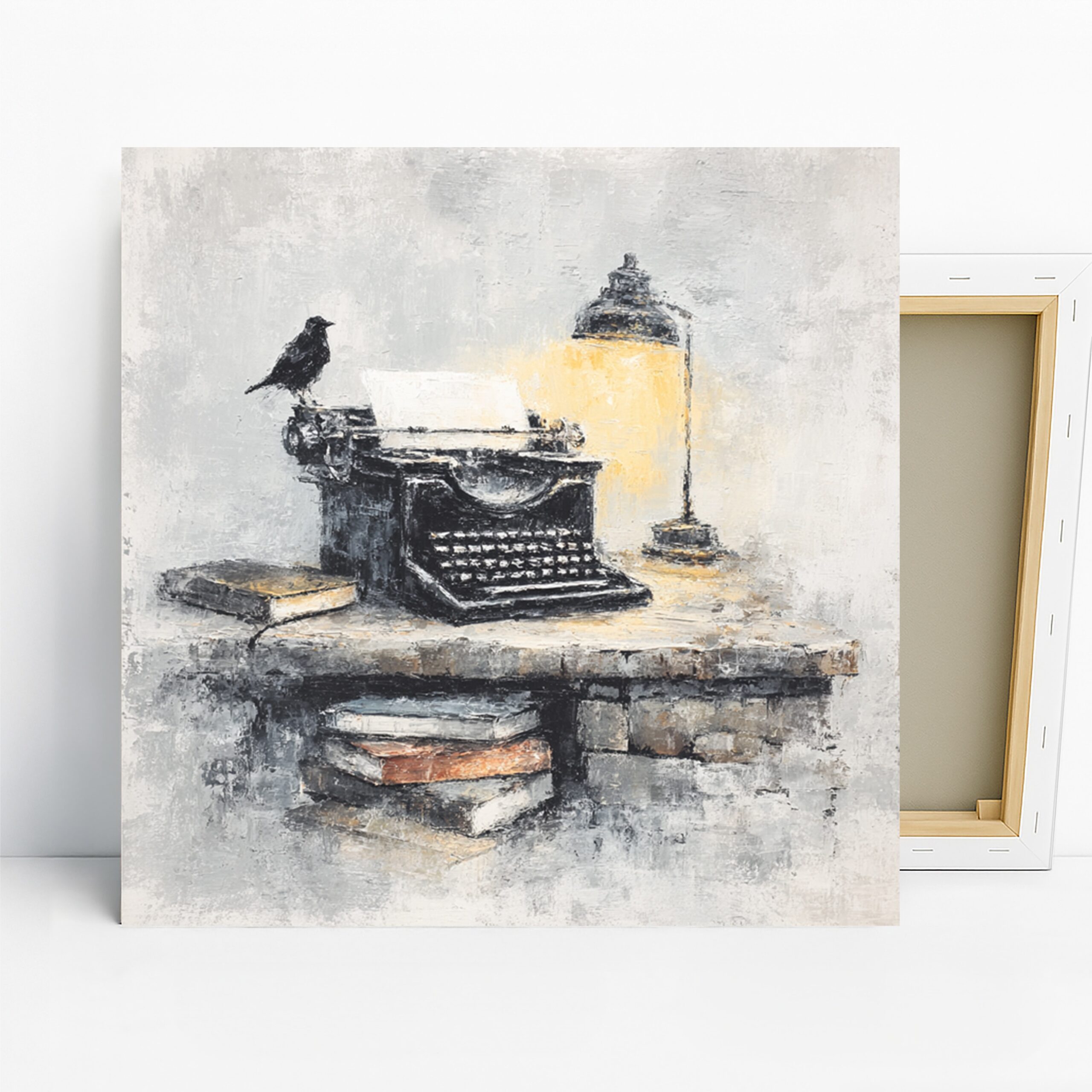 Crow Art, Canvas or Poster, Vintage Rustic Decor, Office Library Living Room Wall Art, Black Grey Yellow White Retro Wall Art