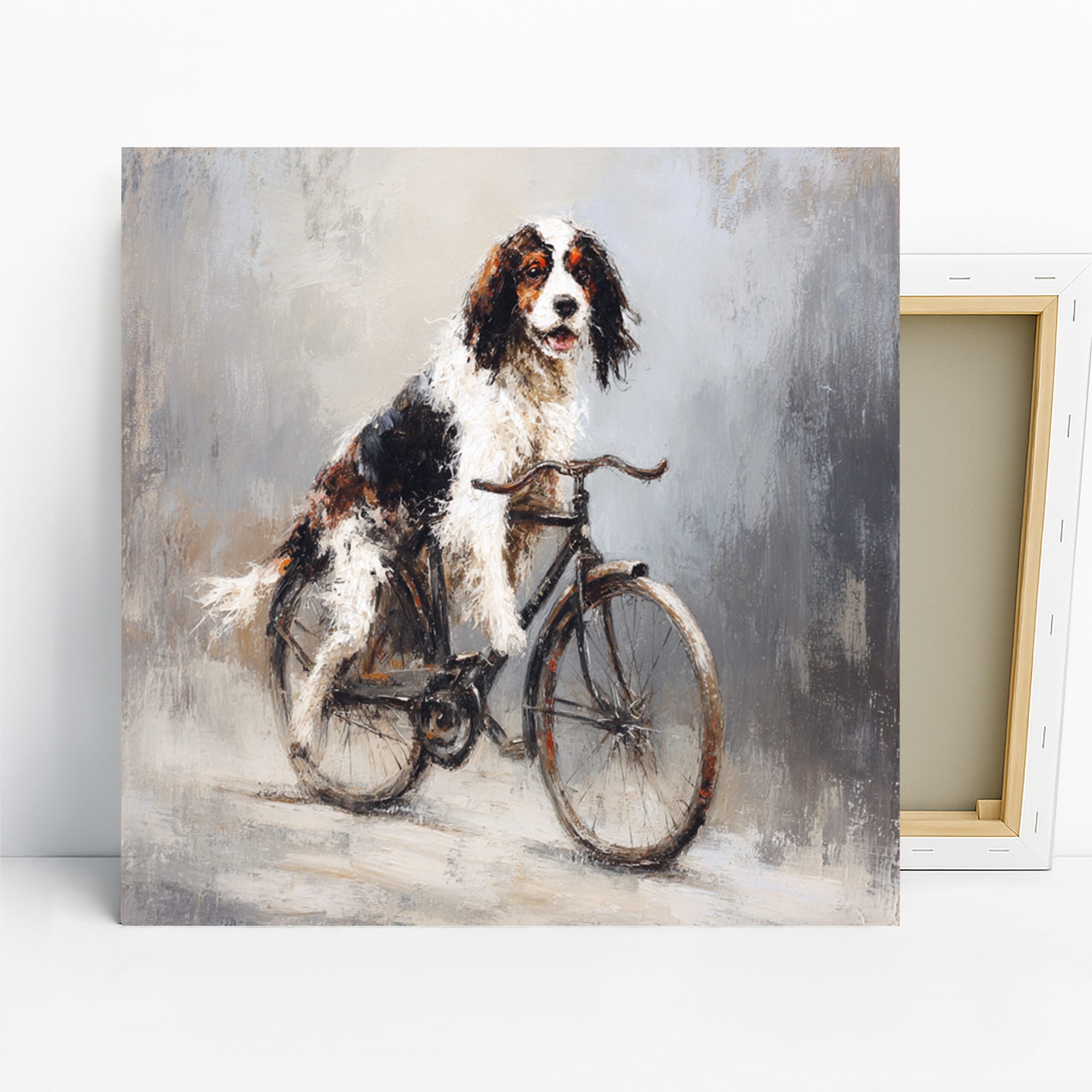 English Springer Spaniel Art, Canvas or Poster, Whimsical Rustic Modern Decor, Living Room Bedroom Office Wall Art, Brown White Black Grey