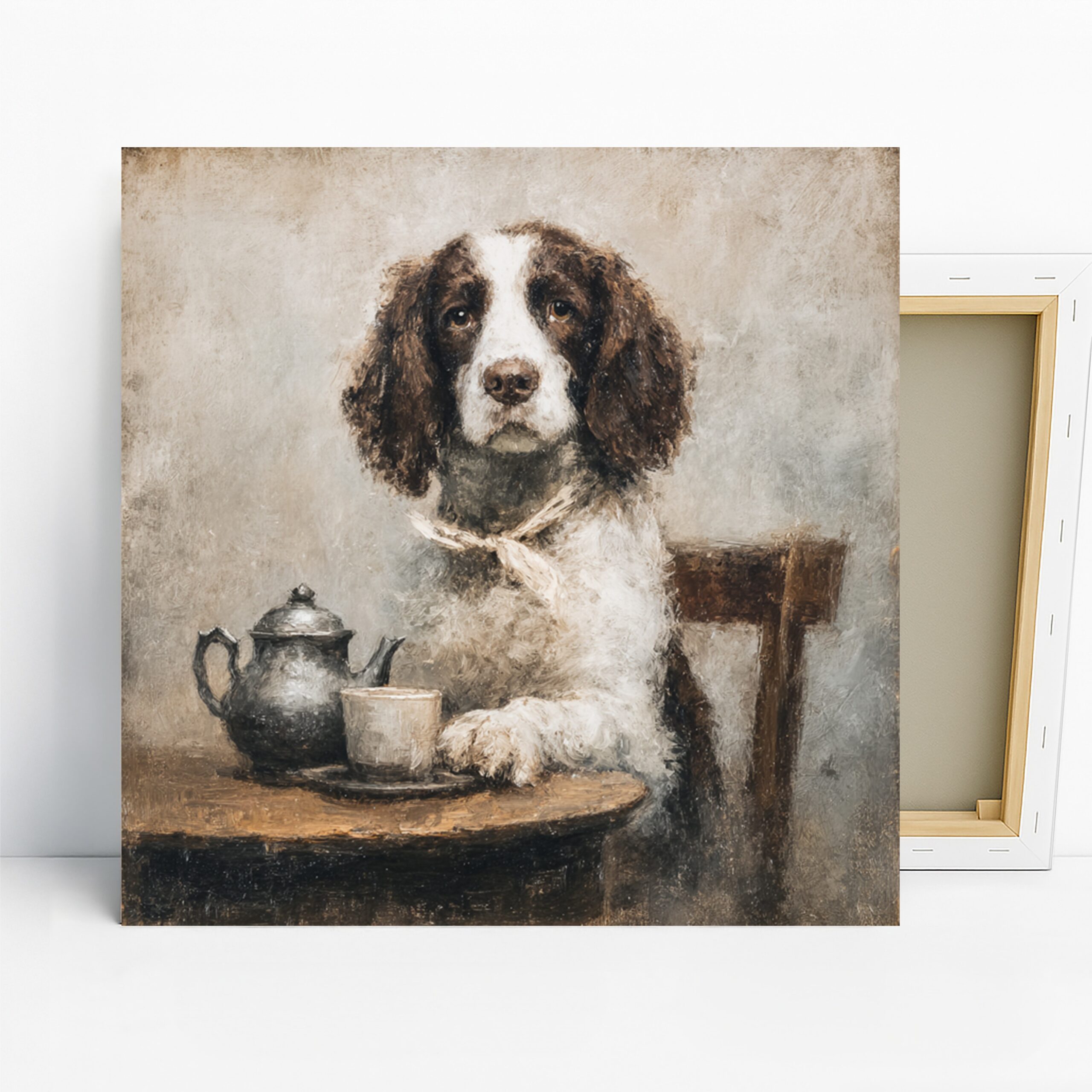 English Springer Spaniel Art, Canvas or Poster, Classic Vintage Decor, Living Room Dining Room Kitchen Wall Art, Brown Black Beige