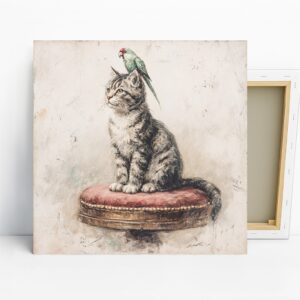 Cat and Parrot Friendship Art
