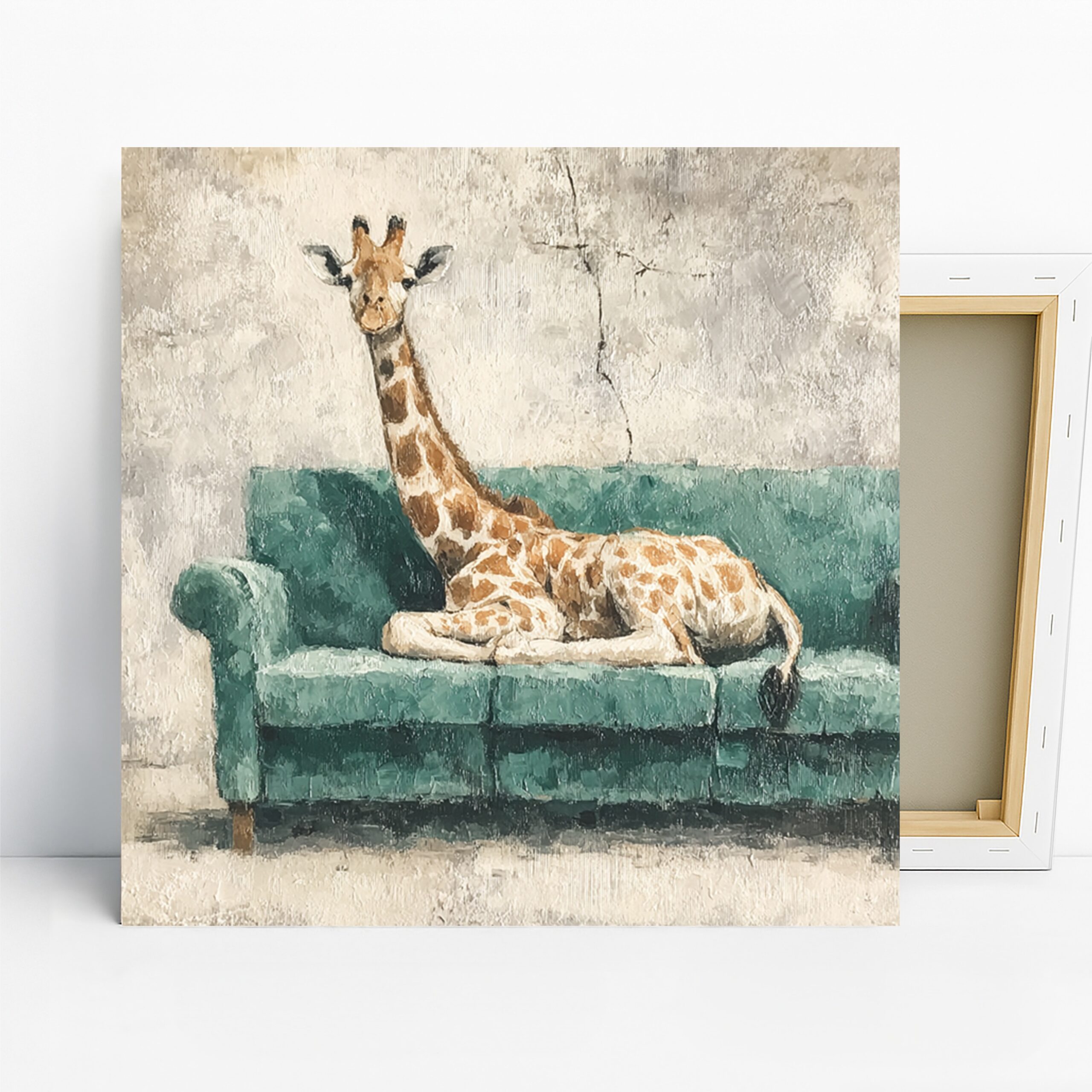 Giraffe Art, Canvas or Poster, Whimsical Modern Decor, Living Room Bedroom Nursery Office Wall Art, Green Brown Beige and White