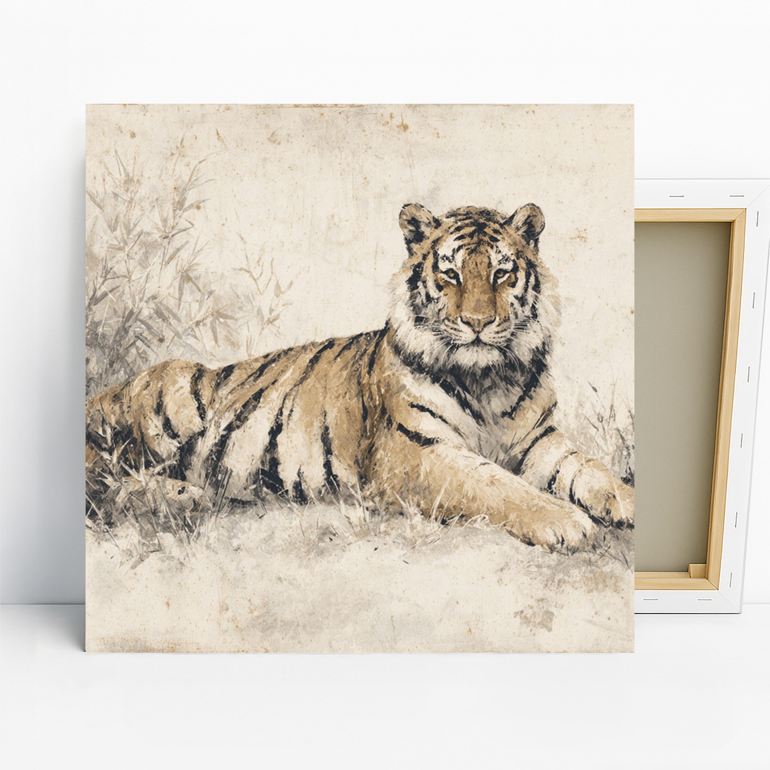 Tiger Art, Canvas or Poster, Classic Nature Decor, Living Room Office Bedroom Dining Room Wall Art, Brown Beige Black and White