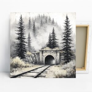 Misty Forest Railway Tunnel Art