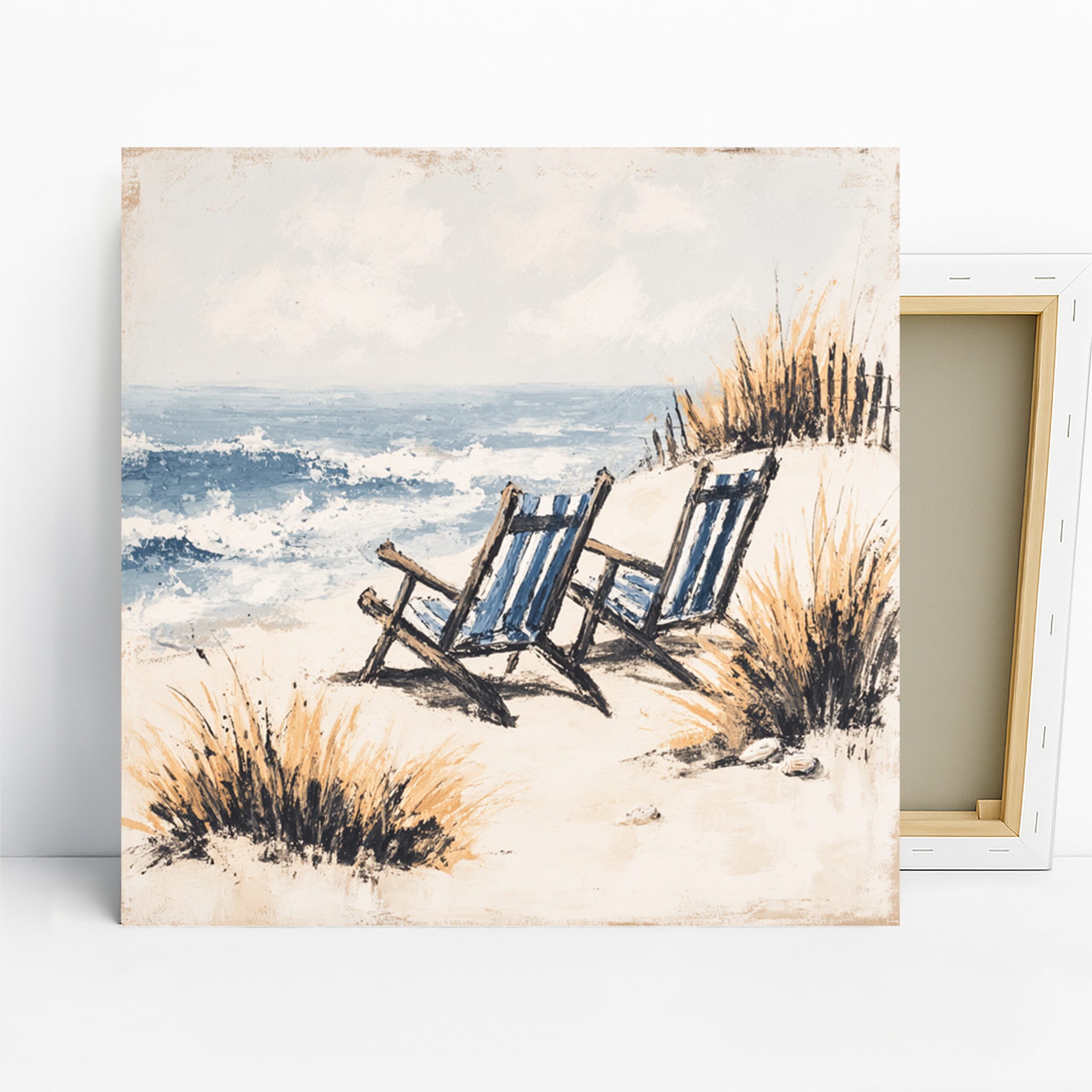 Seaside Serenity Art, Canvas or Poster, Coastal Nature Decor, Living Room Bedroom Sunroom Bathroom Wall Art, Blue White Beige Brown