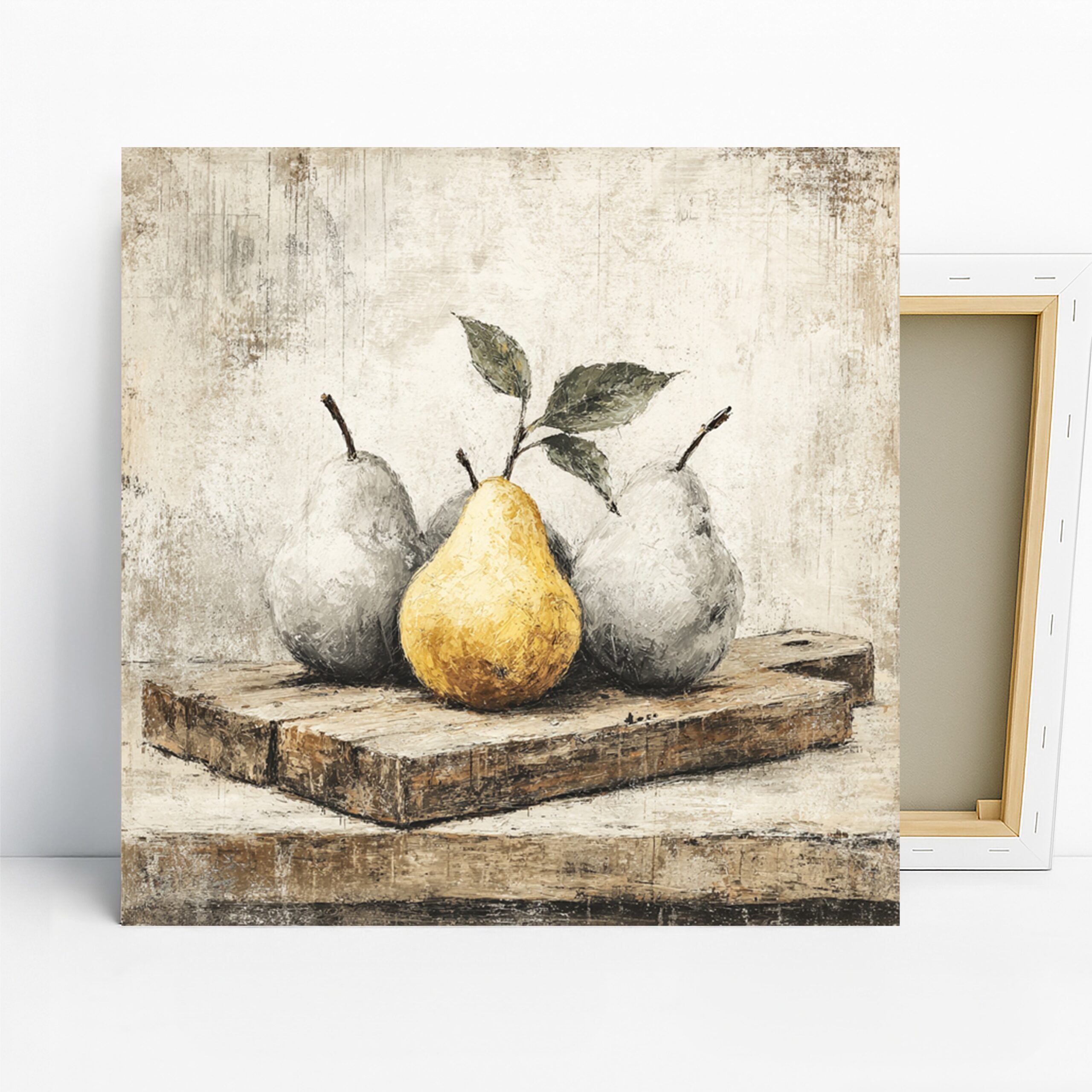 Rustic Pear Art, Canvas or Poster, Still Life Traditional Decor, Kitchen Dining Room Pantry Wall Art, Yellow Grey Green Brown