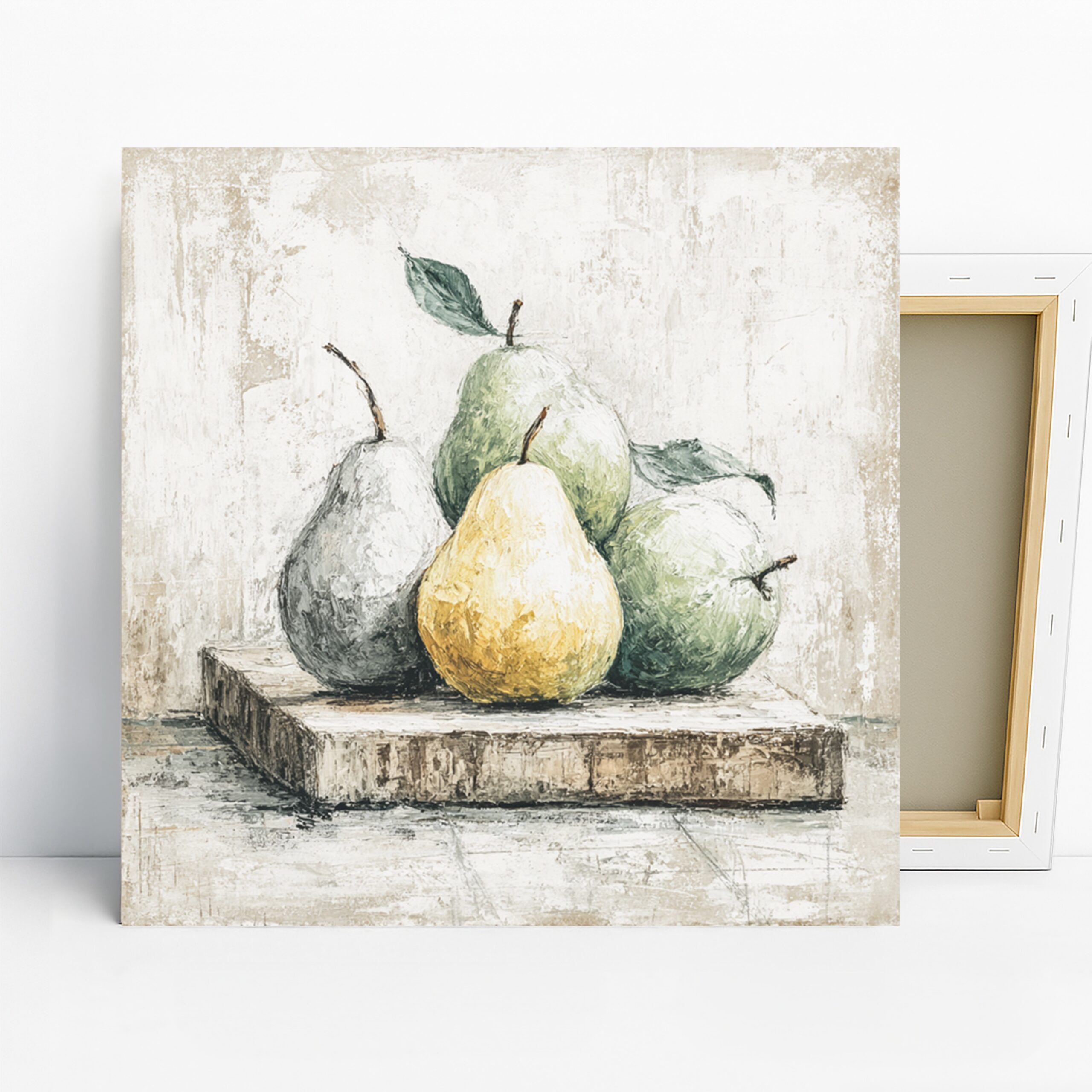 Rustic Pear Art, Canvas or Poster, Vintage Farmhouse Decor, Kitchen Dining Room Living Room Wall Art, Green Yellow White, Nature Decor