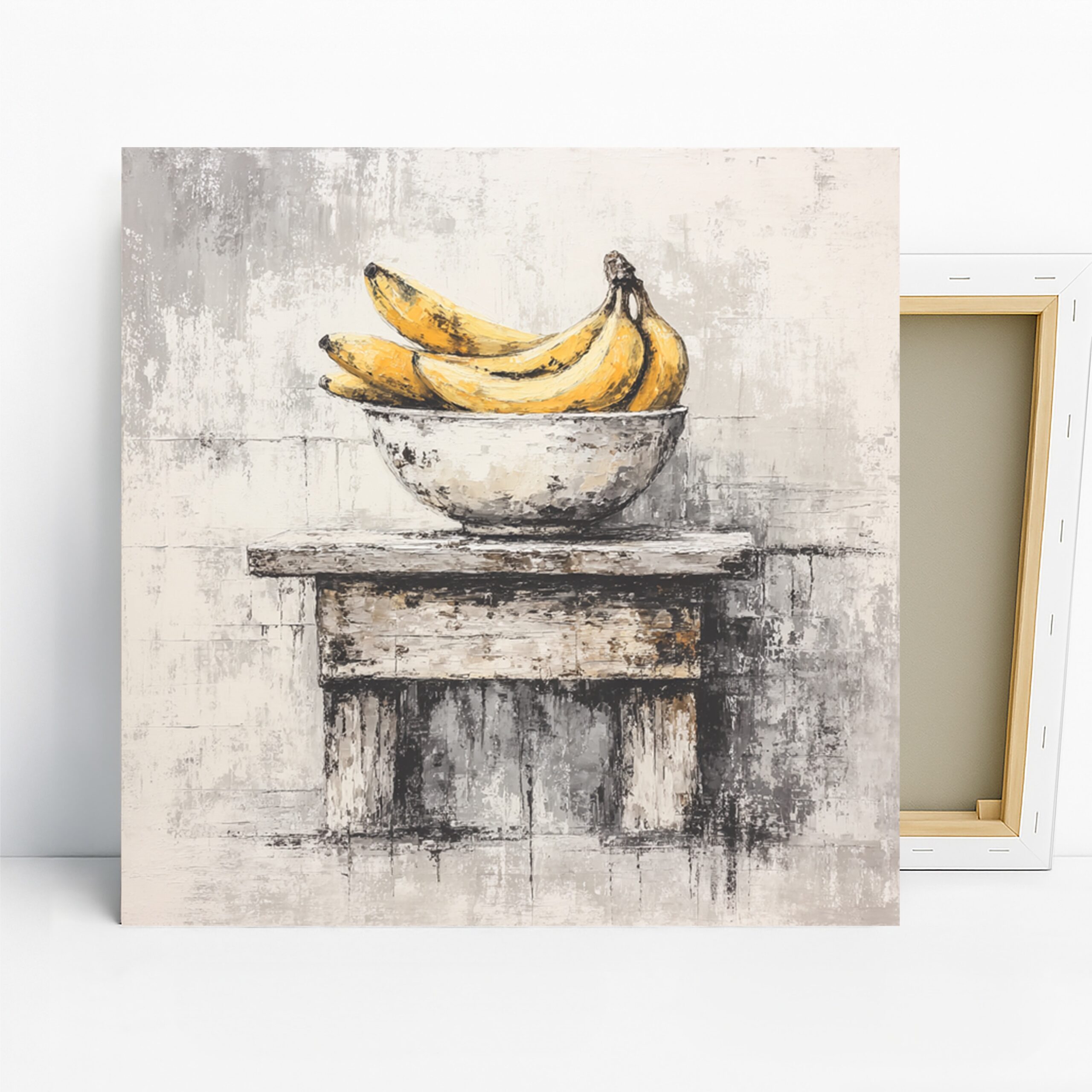 Banana Bowl Art, Canvas or Poster, Contemporary Rustic Decor, Kitchen Dining Room Living Room Office Wall Art, Yellow Grey White